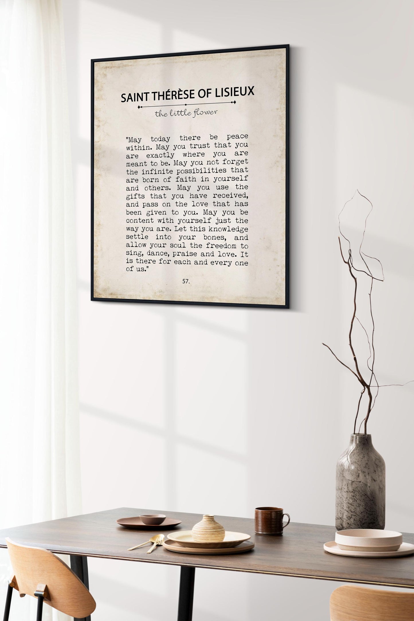 Saint Thérèse of Lisieux quote print – Catholic prayer art for peace within, faith and love – vintage book typewriter-style spiritual gift