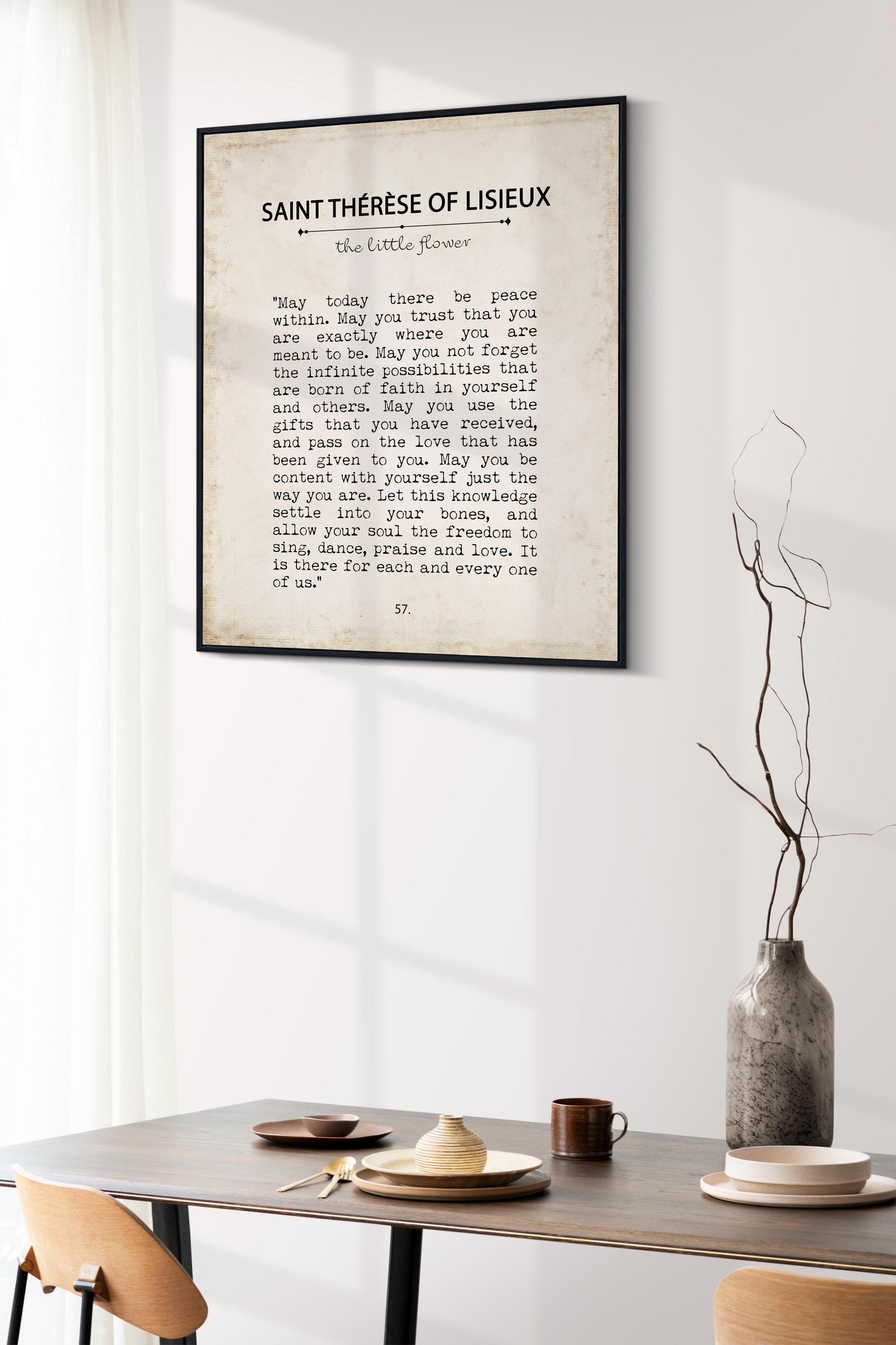 Saint Thérèse of Lisieux quote print – Catholic prayer art for peace within, faith and love – vintage book typewriter-style spiritual gift