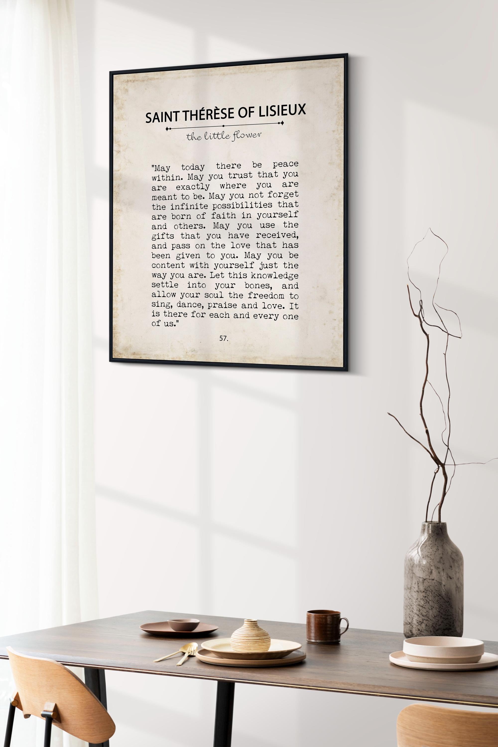 Saint Thérèse of Lisieux quote print – Catholic prayer art for peace within, faith and love – vintage book typewriter-style spiritual gift