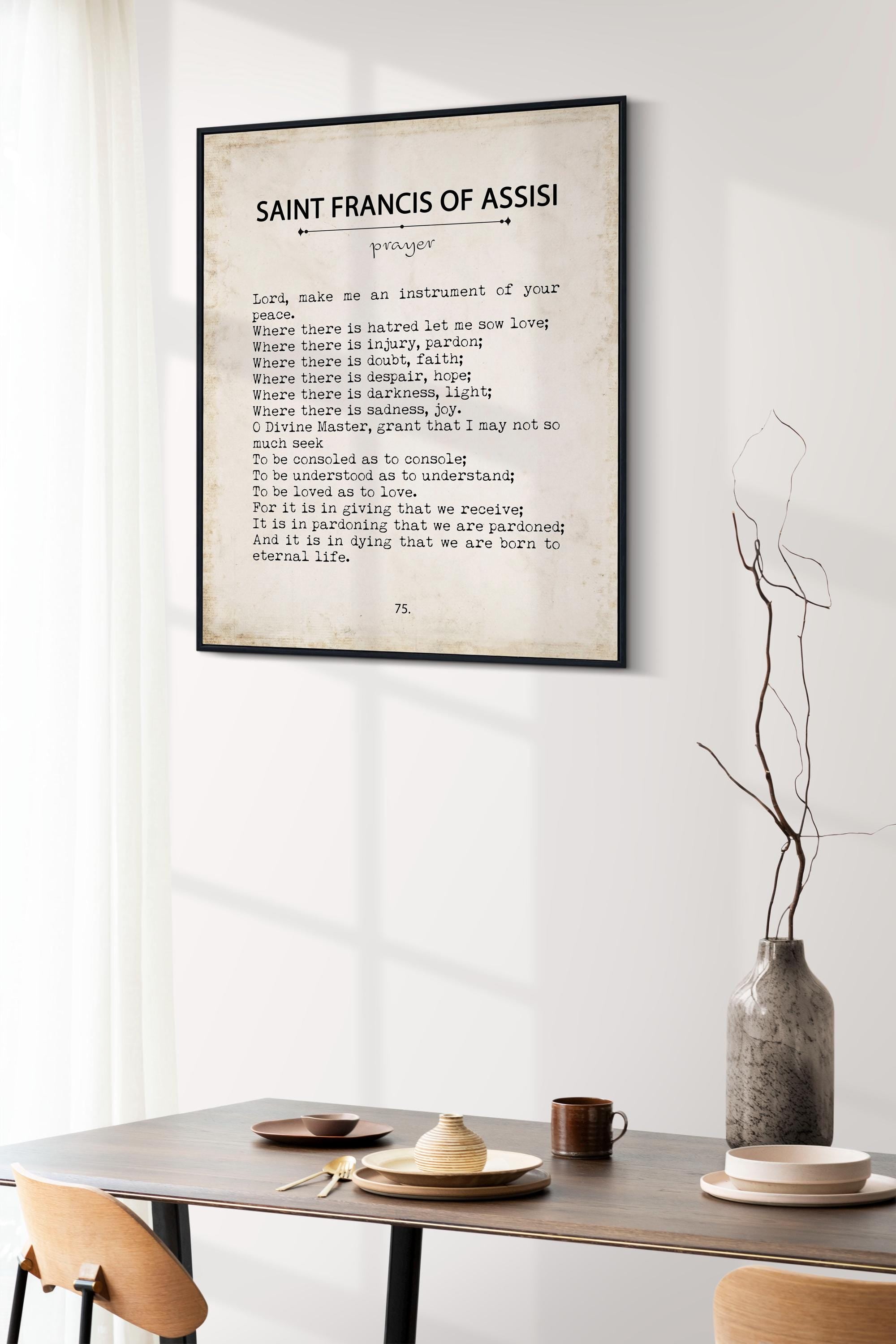 Saint Francis of Assisi Prayer Book Page Style Print – Vintage Christian Wall Art, Catholic Quote