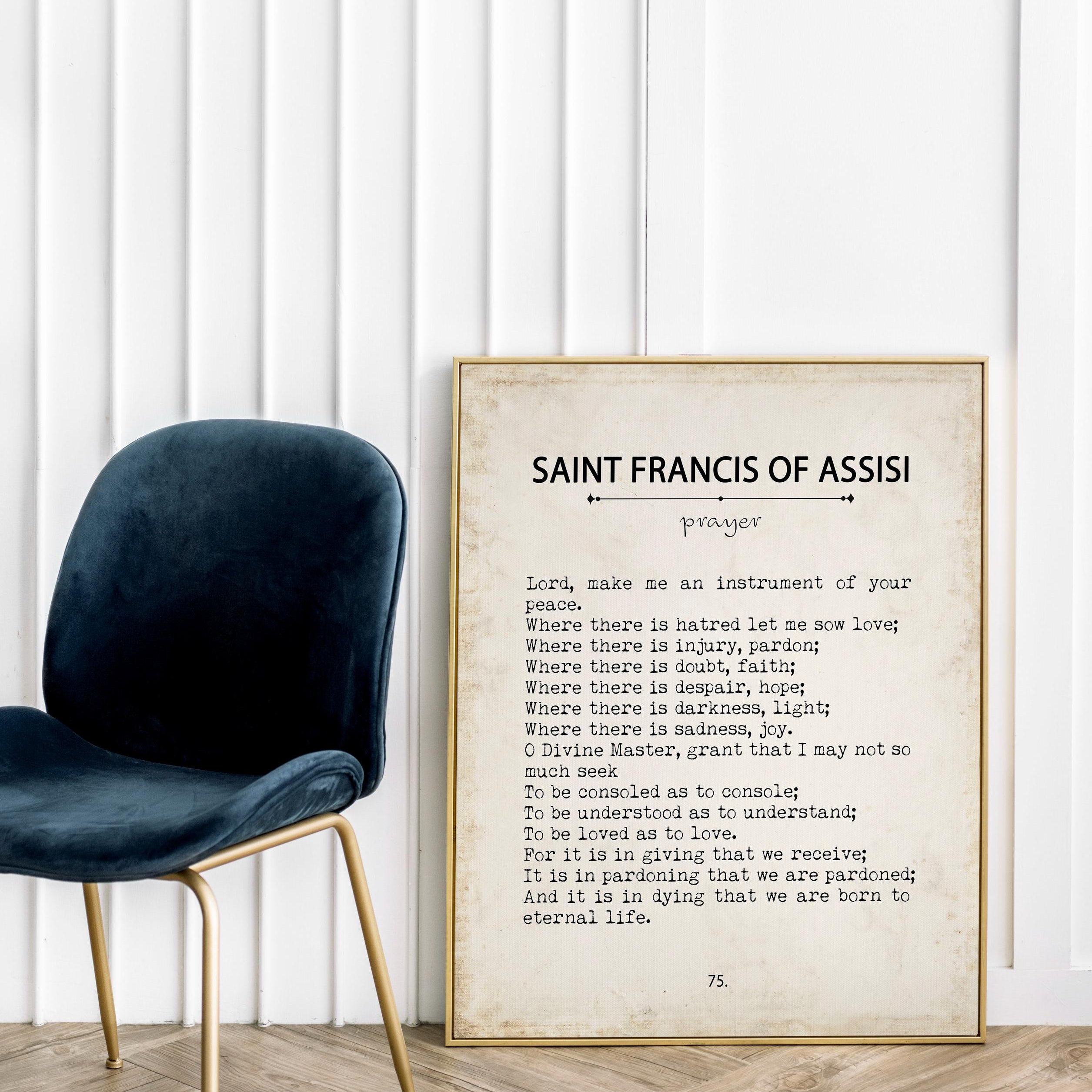 Saint Francis of Assisi prayer print – Lord make me an instrument of your peace quote – vintage Catholic wall art for faith and love