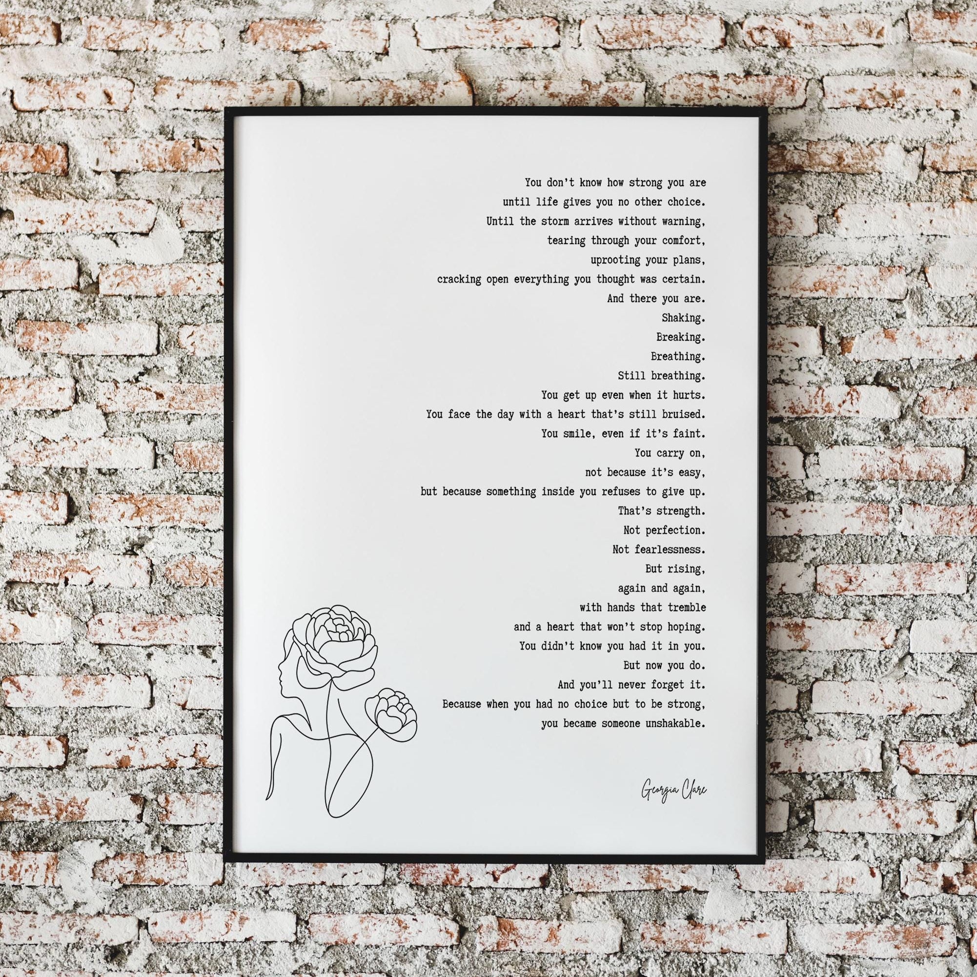Georgia Clare Unshakable Strength Quote Print – Inspirational Feminist Wall Art for Women, Self Love Encouragement Poem Poster