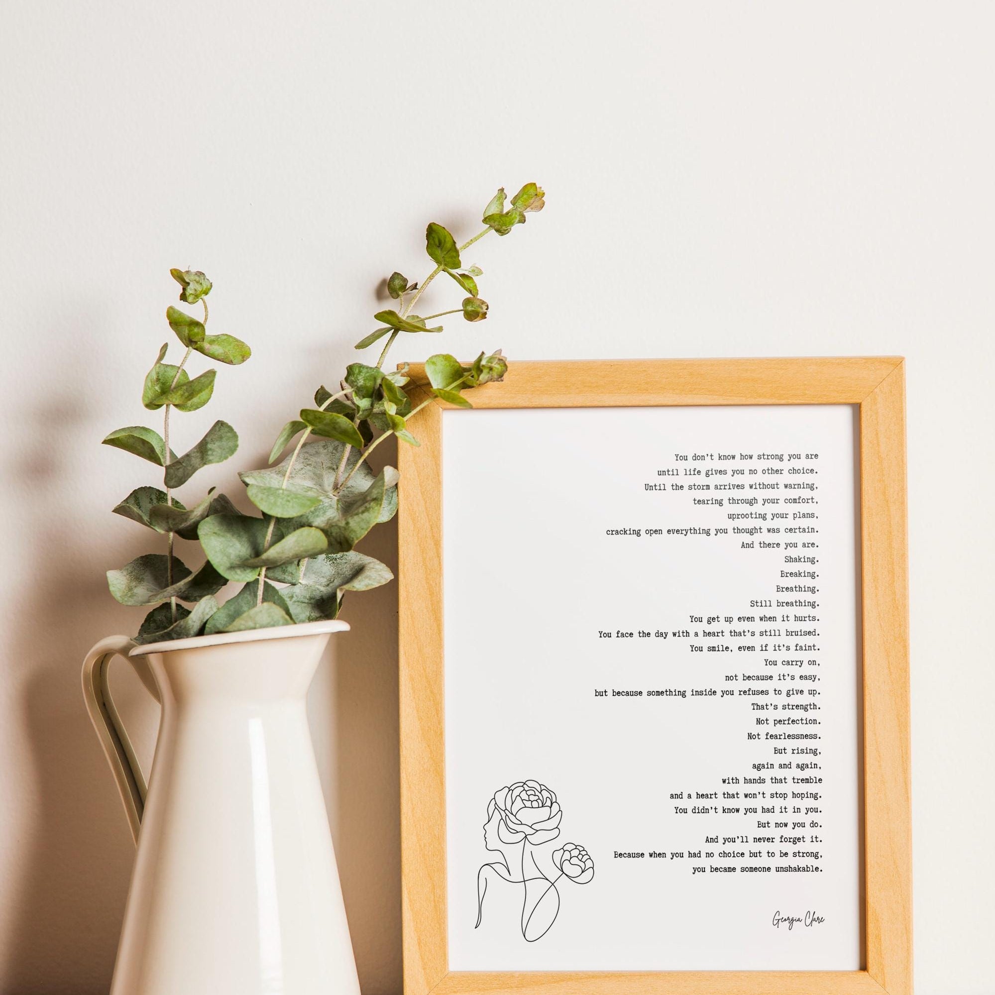 Georgia Clare Unshakable Strength Quote Print – Inspirational Feminist Wall Art for Women, Self Love Encouragement Poem Poster