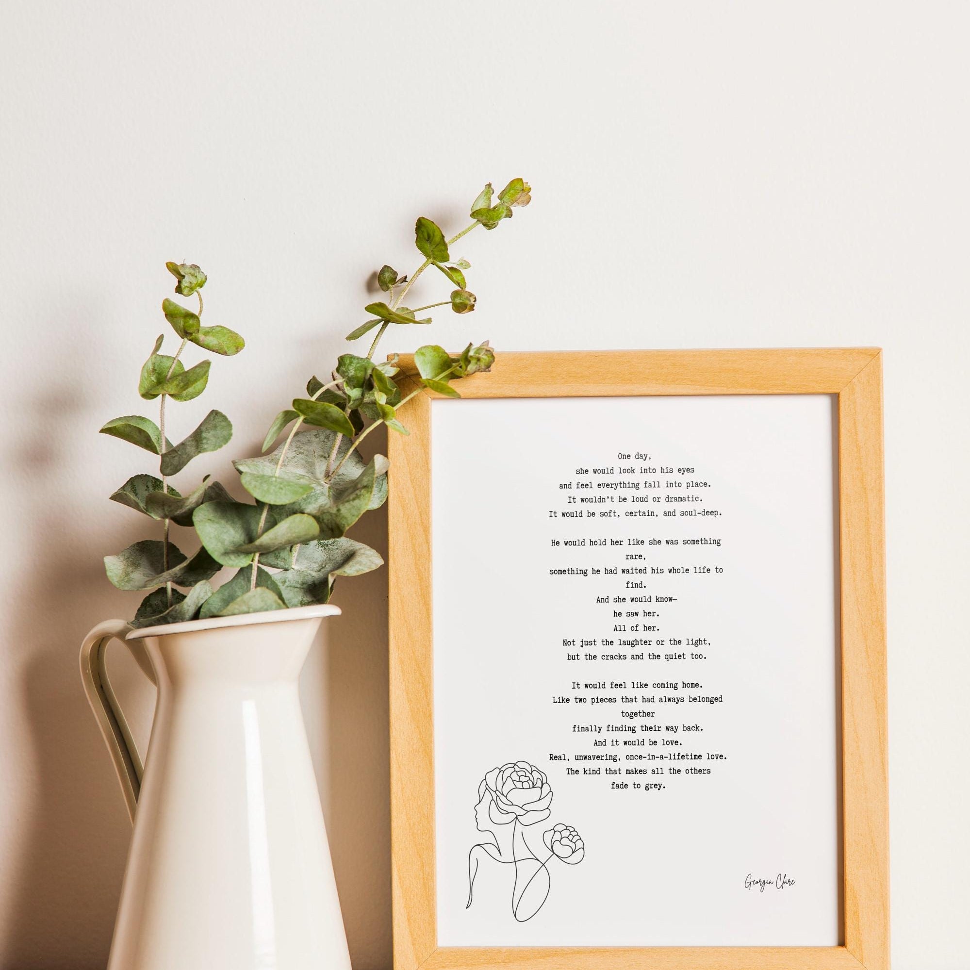 Romantic Georgia Clare Love Poem Print – Emotional Soulmate Quote Wall Art for Couples, Wedding or Anniversary Gift, Fade to Grey Poster