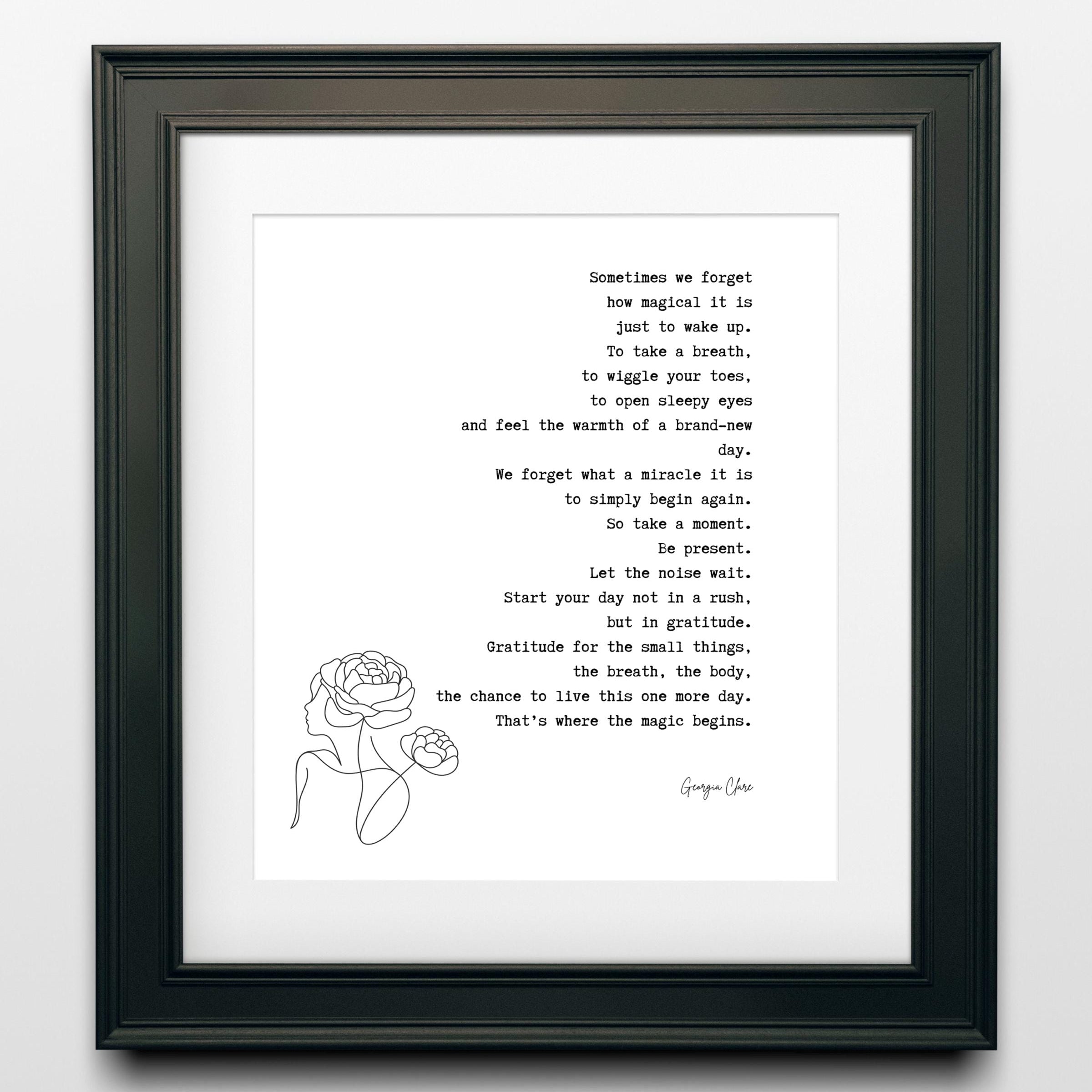 Georgia Clare Morning Gratitude Poem Print – Mindful Self-Care Wall Art for Daily Inspiration, Magical New Day Quote Poster