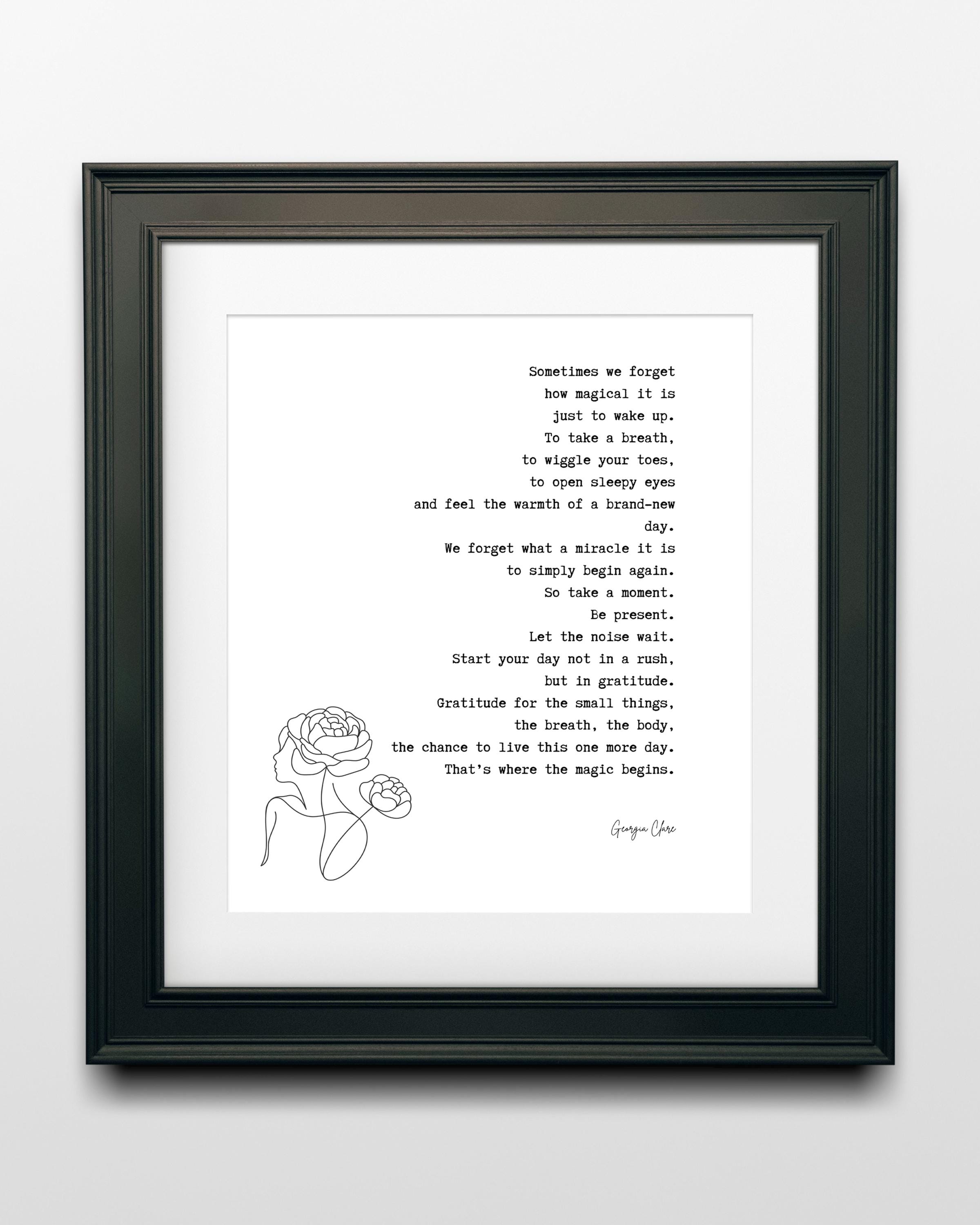 Georgia Clare Morning Gratitude Poem Print – Mindful Self-Care Wall Art for Daily Inspiration, Magical New Day Quote Poster