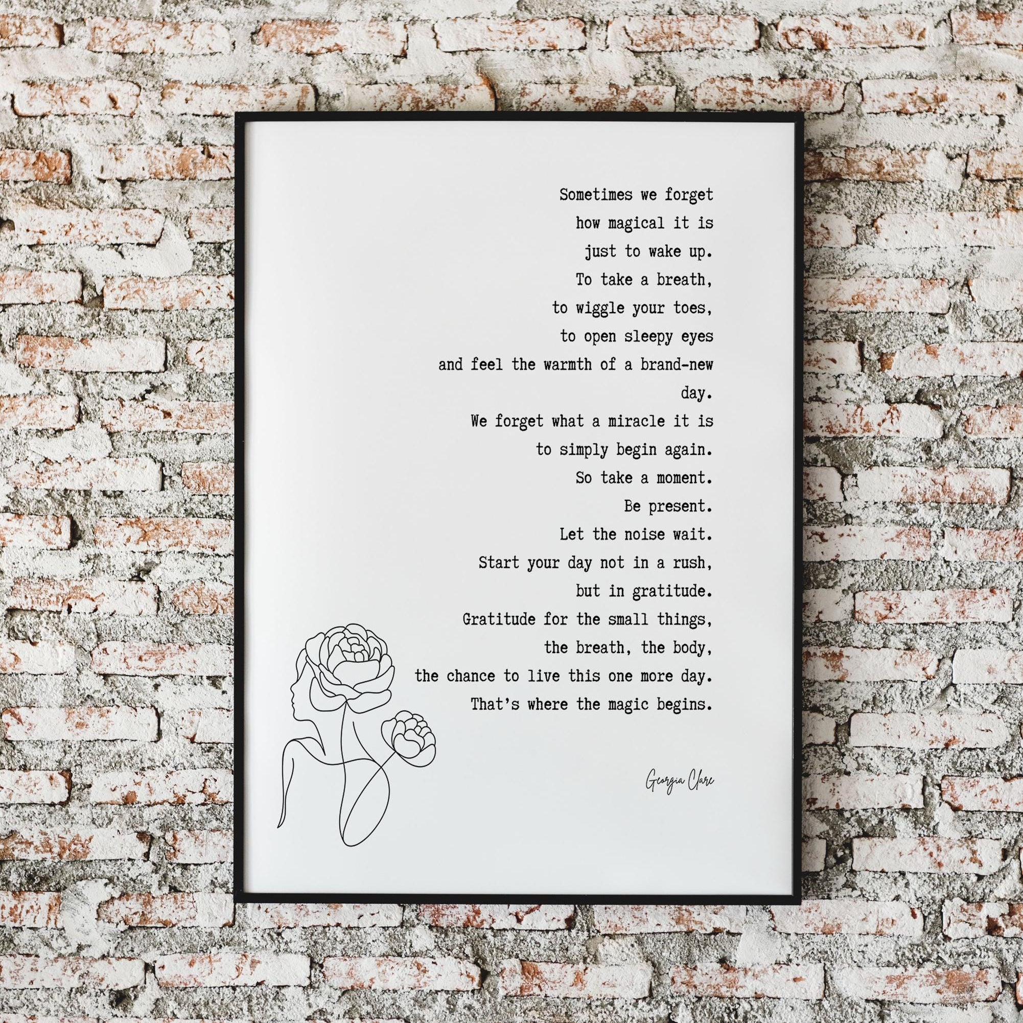 Georgia Clare Morning Gratitude Poem Print – Mindful Self-Care Wall Art for Daily Inspiration, Magical New Day Quote Poster