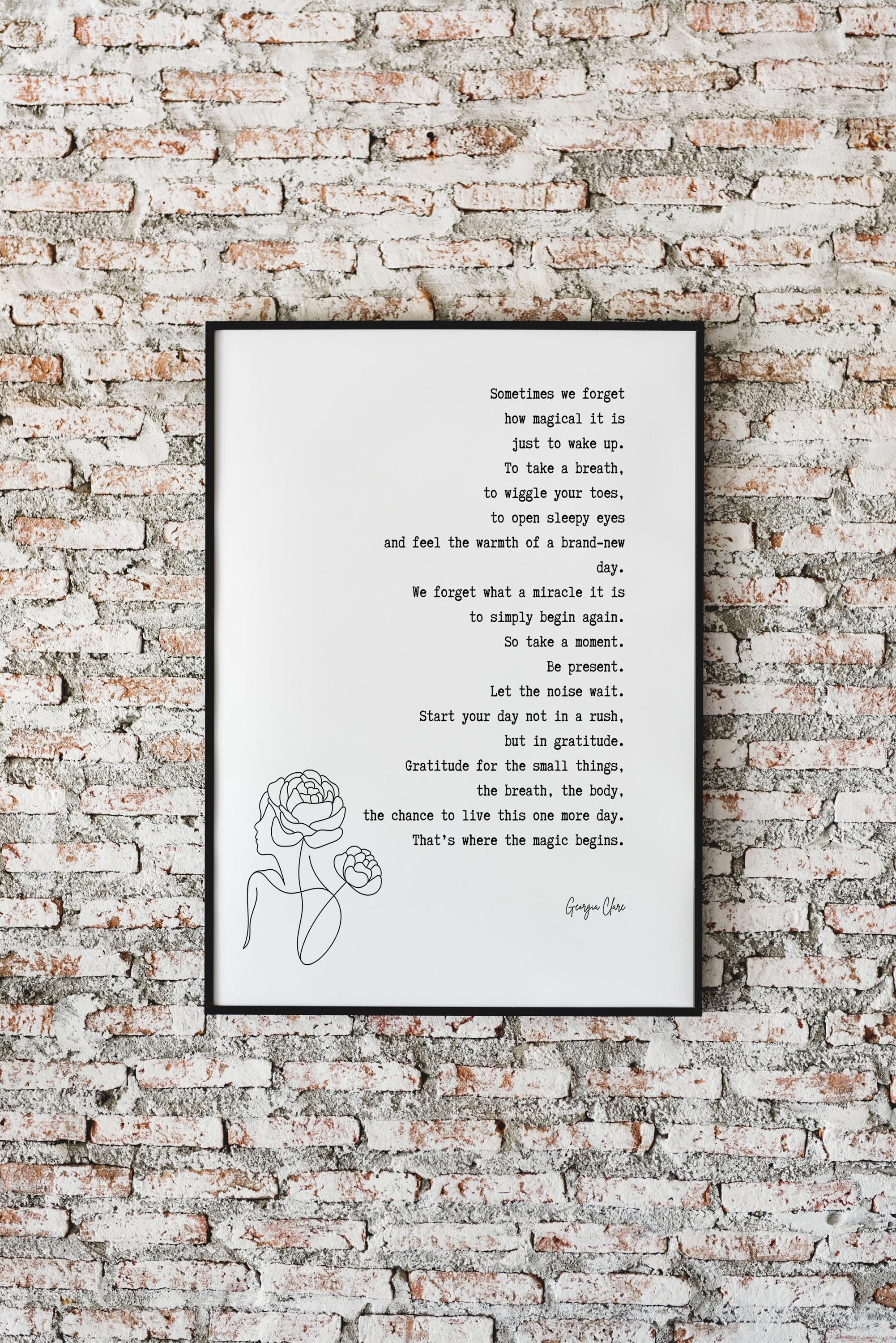 Georgia Clare Morning Gratitude Poem Print – Mindful Self-Care Wall Art for Daily Inspiration, Magical New Day Quote Poster