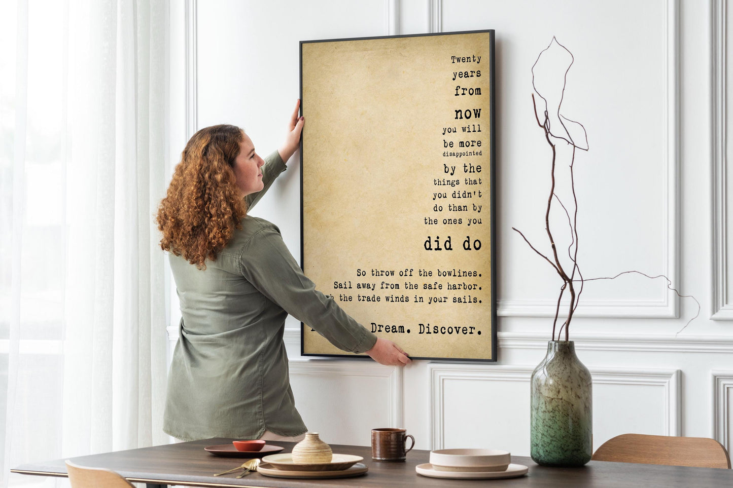 Vintage Style Explore Dream Discover Mark Twain Quote Wall Art – Rustic Inspirational Travel Print for Writers Thinkers Dreamers