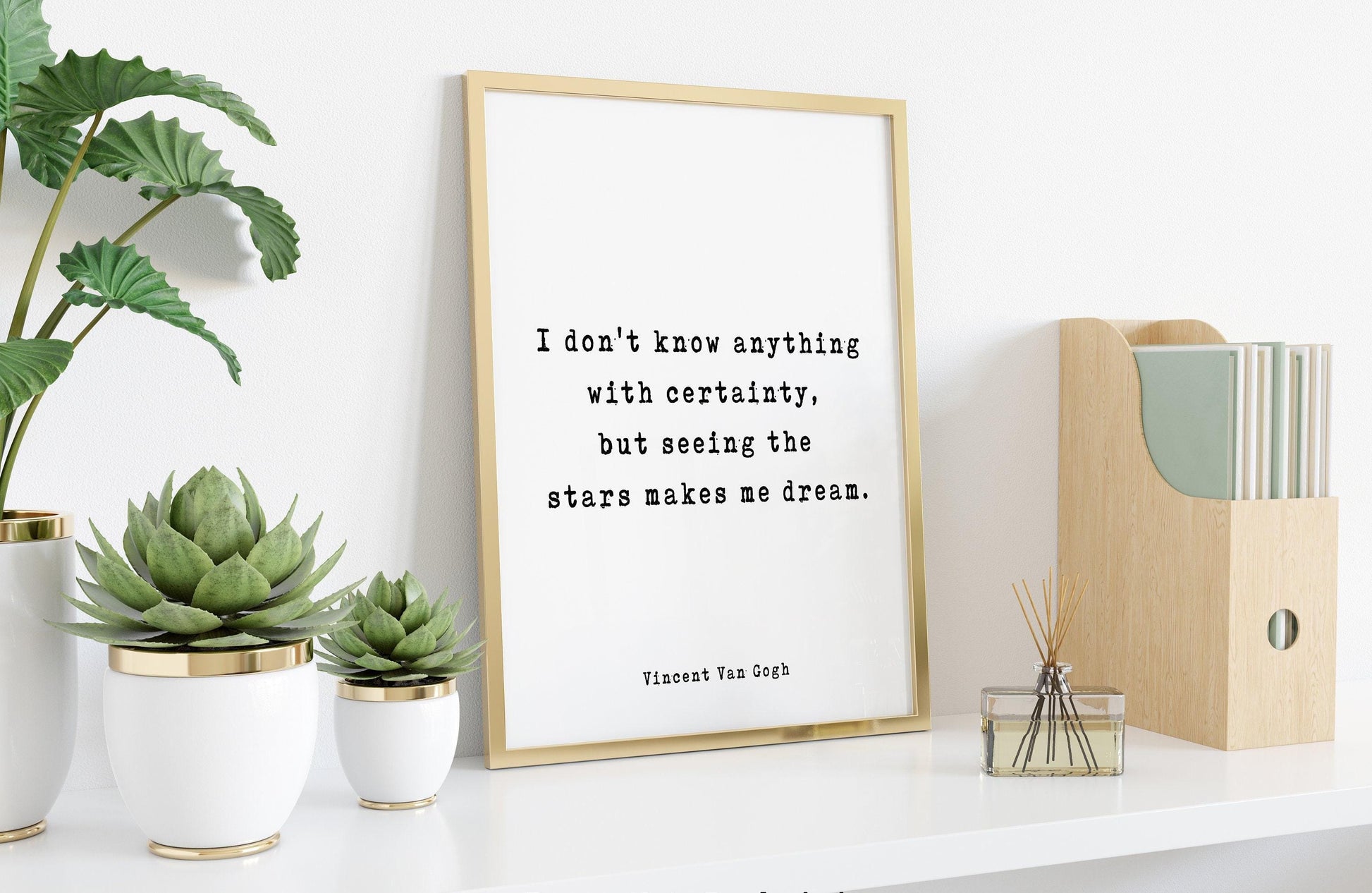 Vincent Van Gogh Quote Wall Art Print – Seeing The Stars Makes Me Dream Inspirational Literary Poster for Home or Office