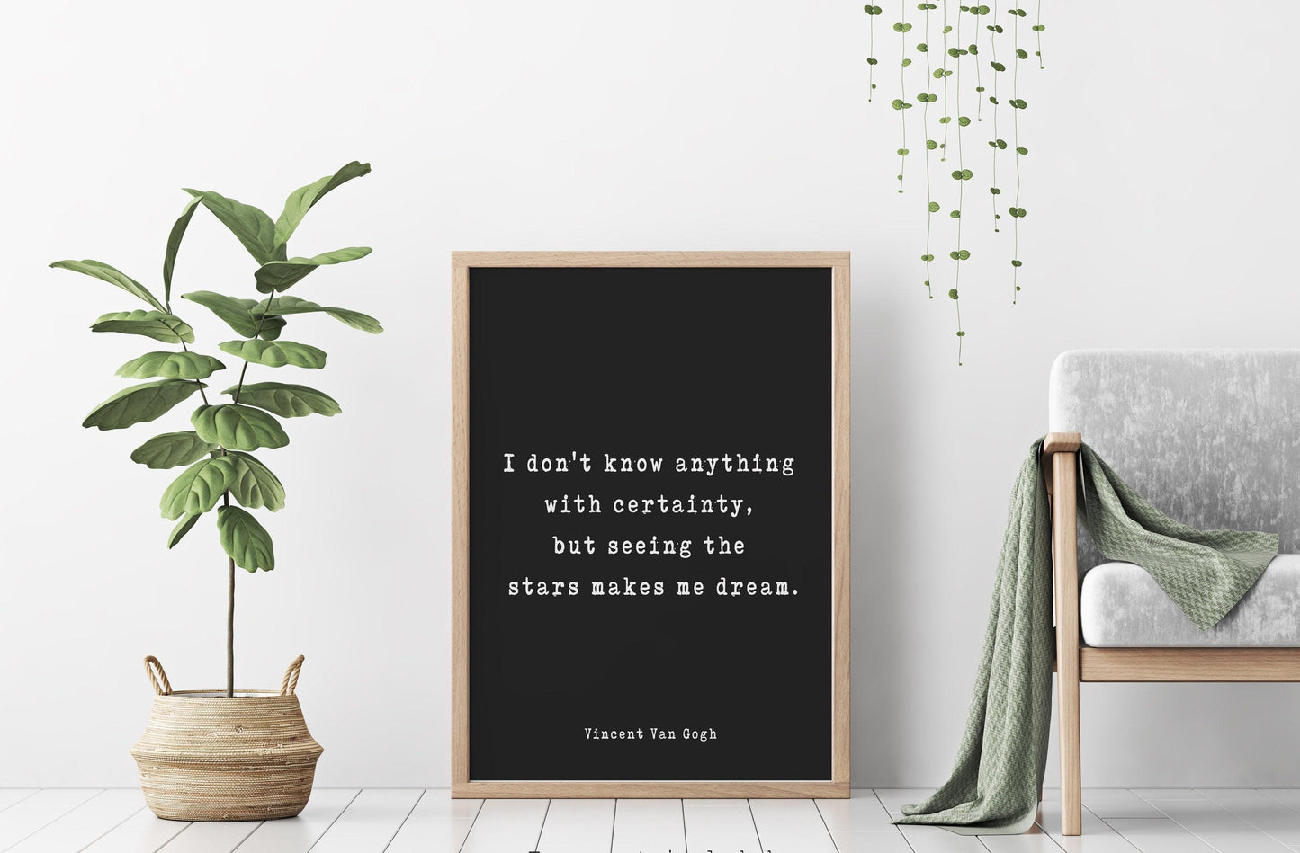 Vincent Van Gogh Quote Wall Art Print – Seeing The Stars Makes Me Dream Inspirational Literary Poster for Home or Office