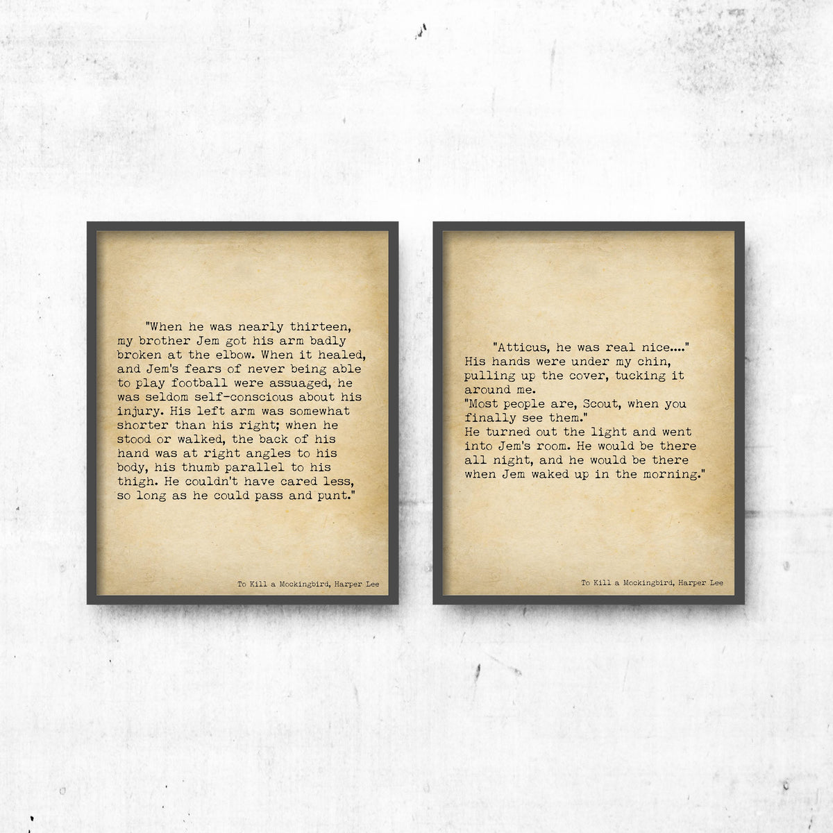 To Kill a Mockingbird Literary Wall Art Set, Harper Lee Vintage Book Page Decor
