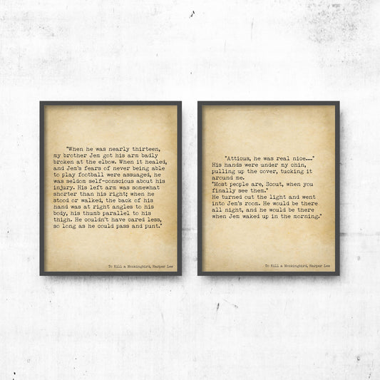 To Kill a Mockingbird Literary Wall Art Set, Harper Lee Vintage Book Page Decor