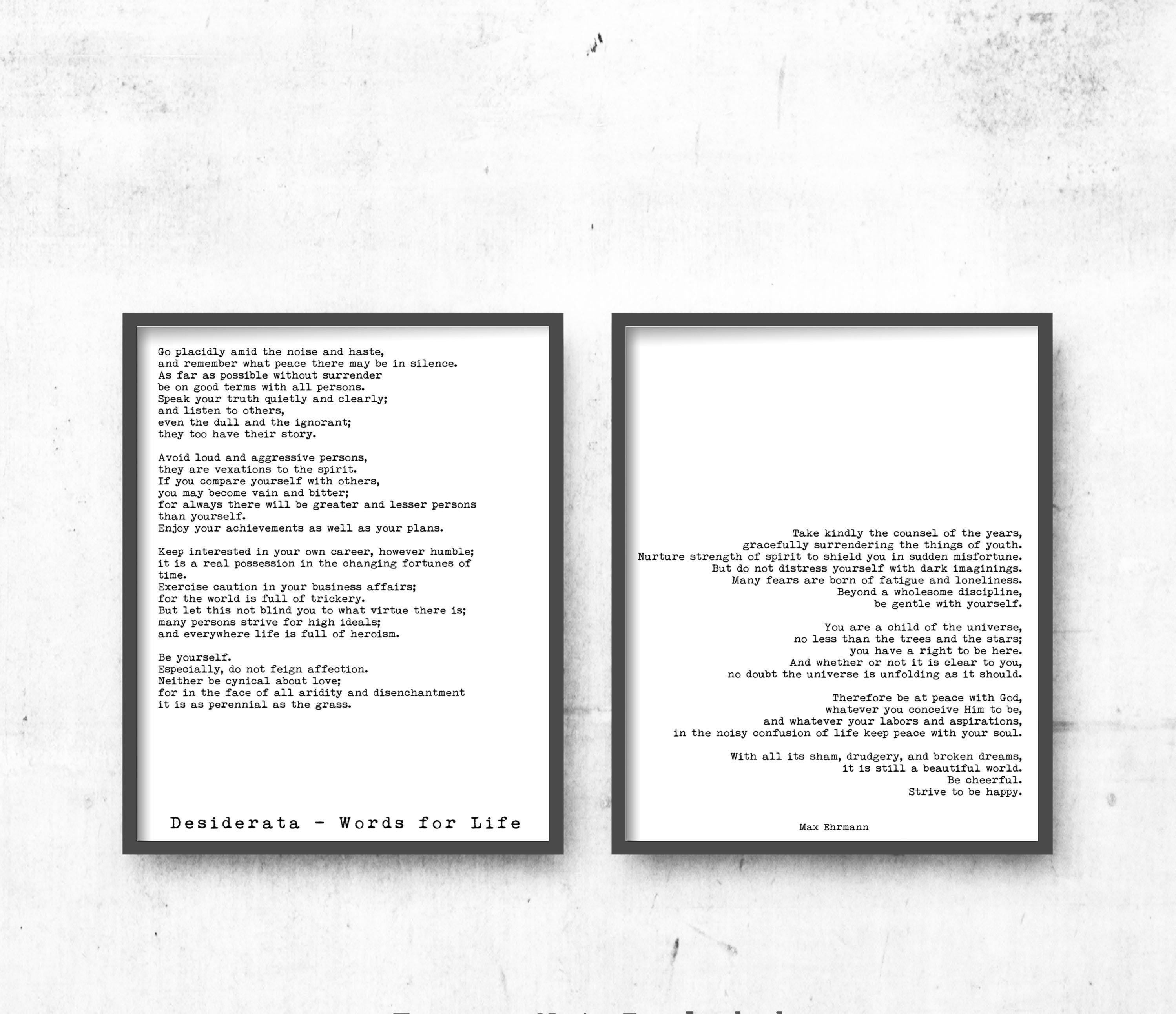 Desiderata poem print inspirational mental health wall art for therapist office wellness decor quote for calm mindful living retro style