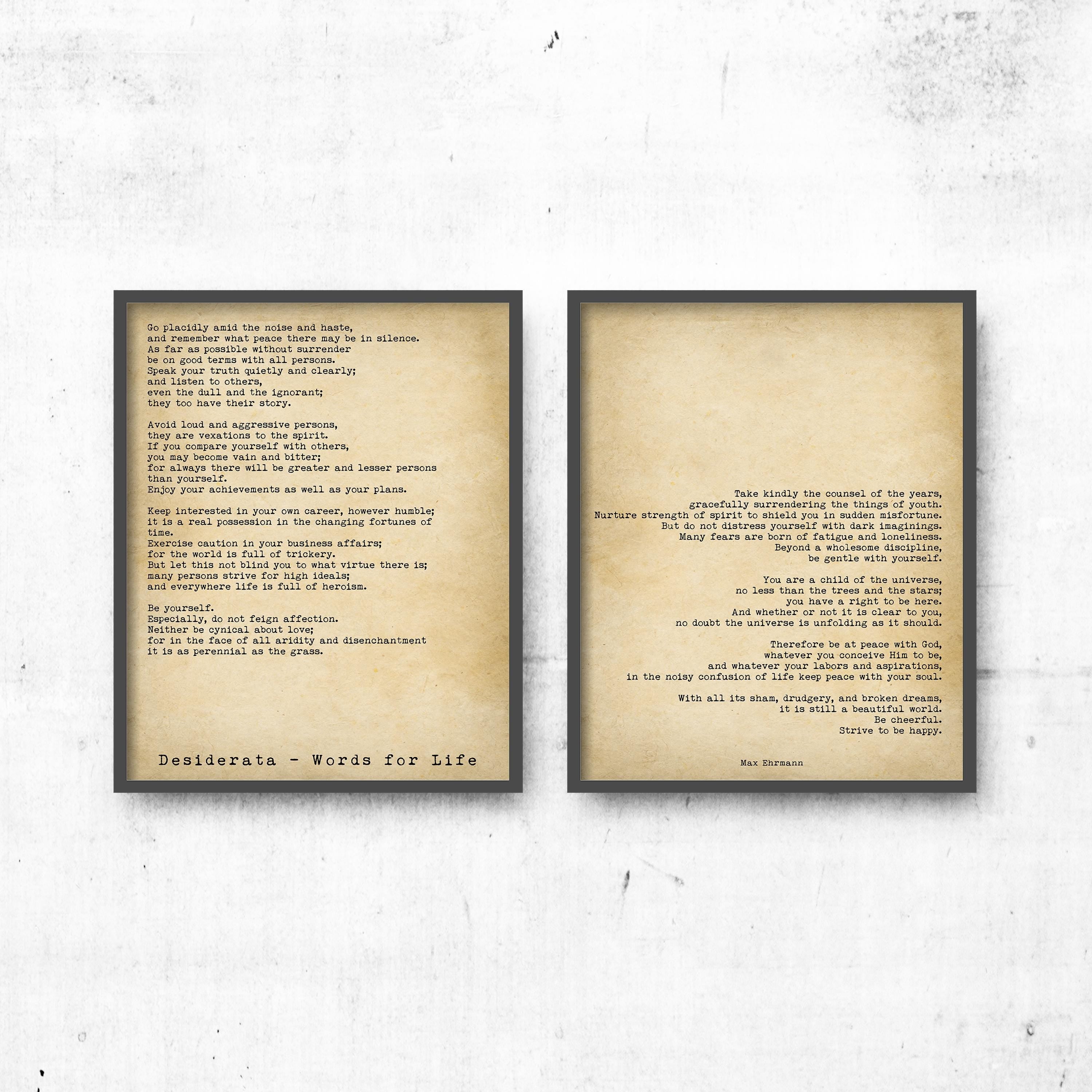 Desiderata poem print inspirational mental health wall art for therapist office wellness decor quote for calm mindful living retro style