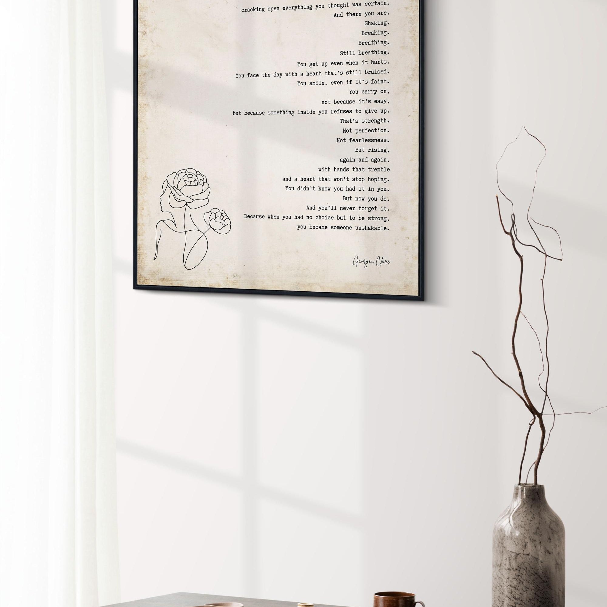 Original Poem Print About Strength, Georgia Clare Wall Art