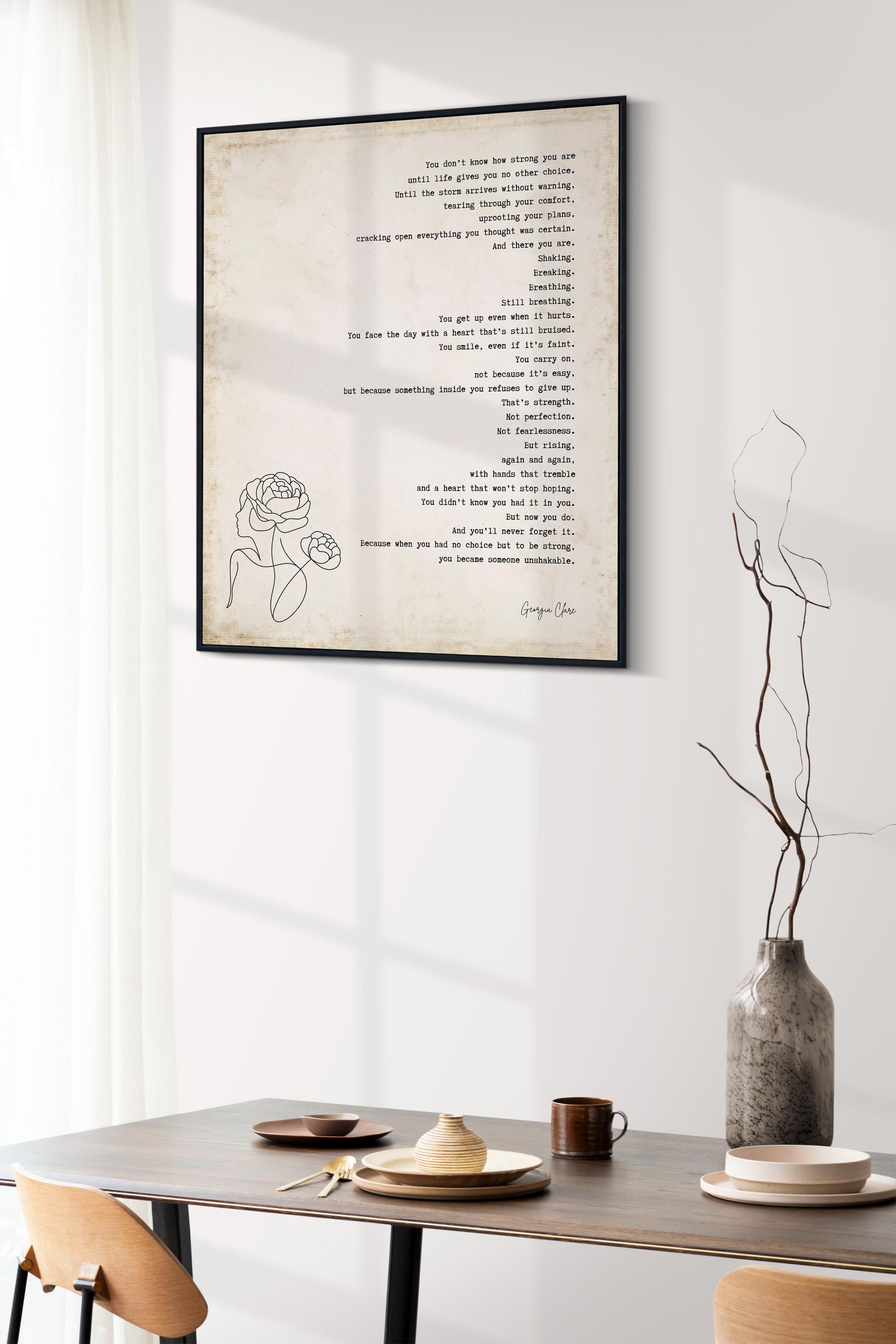 Original Poem Print About Strength, Georgia Clare Wall Art