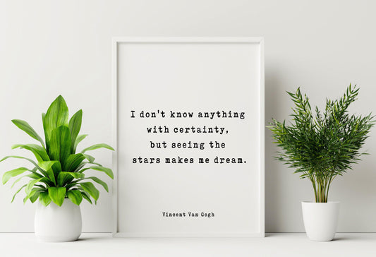 Vincent Van Gogh Quote Wall Art Print – Seeing The Stars Makes Me Dream Inspirational Literary Poster for Home or Office