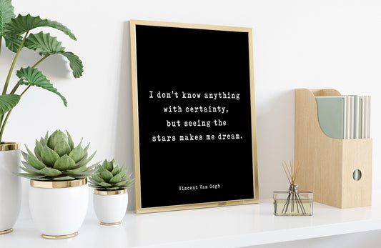 Vincent Van Gogh Quote Wall Art Print – Seeing The Stars Makes Me Dream Inspirational Literary Poster for Home or Office