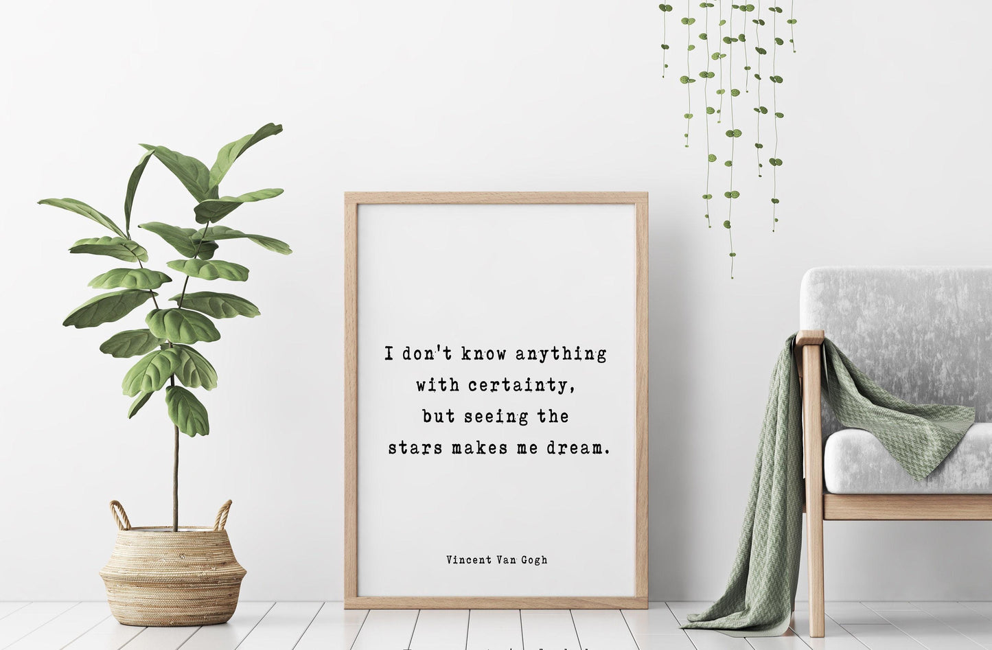 Vincent Van Gogh Quote Wall Art Print – Seeing The Stars Makes Me Dream Inspirational Literary Poster for Home or Office