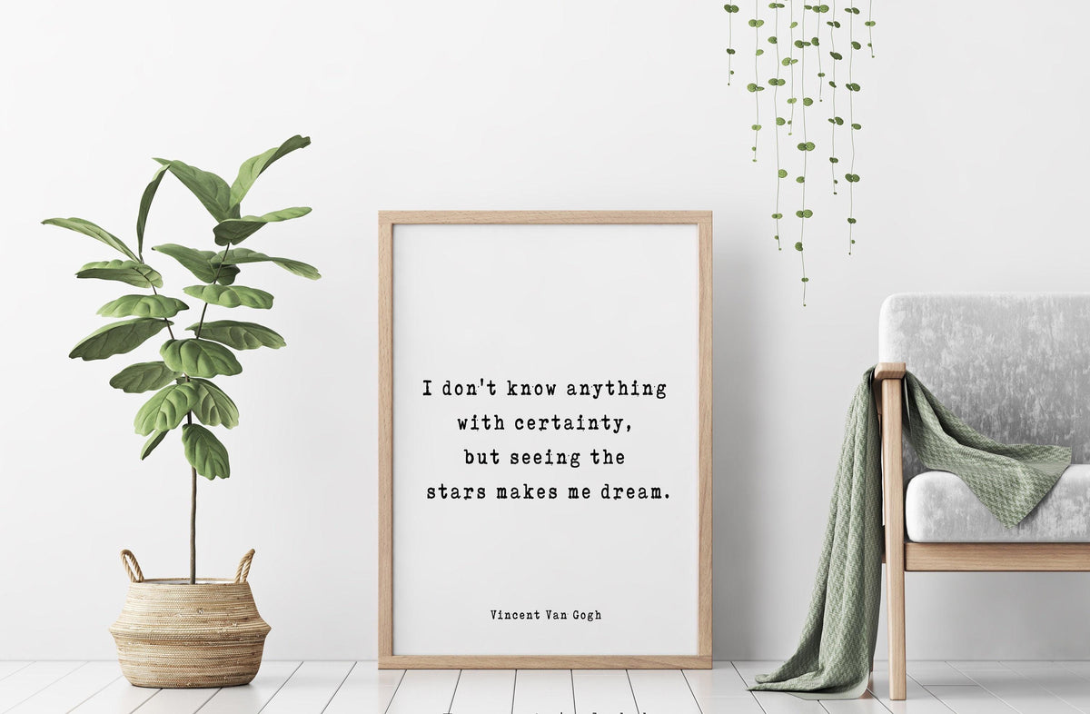 Vincent Van Gogh Quote Wall Art Print – Seeing The Stars Makes Me Dream Inspirational Literary Poster for Home or Office