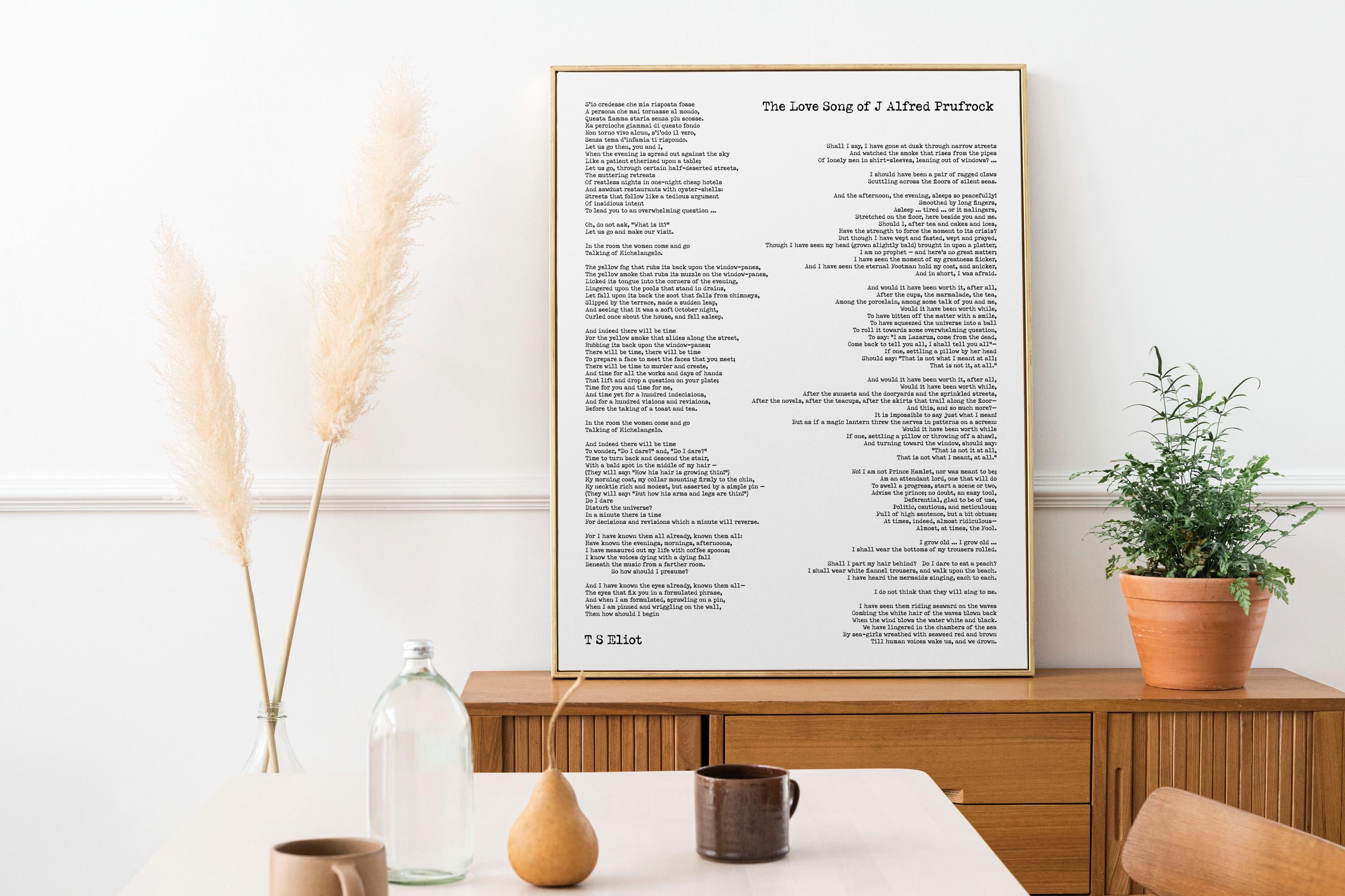 T.S. Eliot Poem Print – The Love Song of J. Alfred Prufrock | Vintage Style Literary Wall Art | Modernist Poetry Home Decor