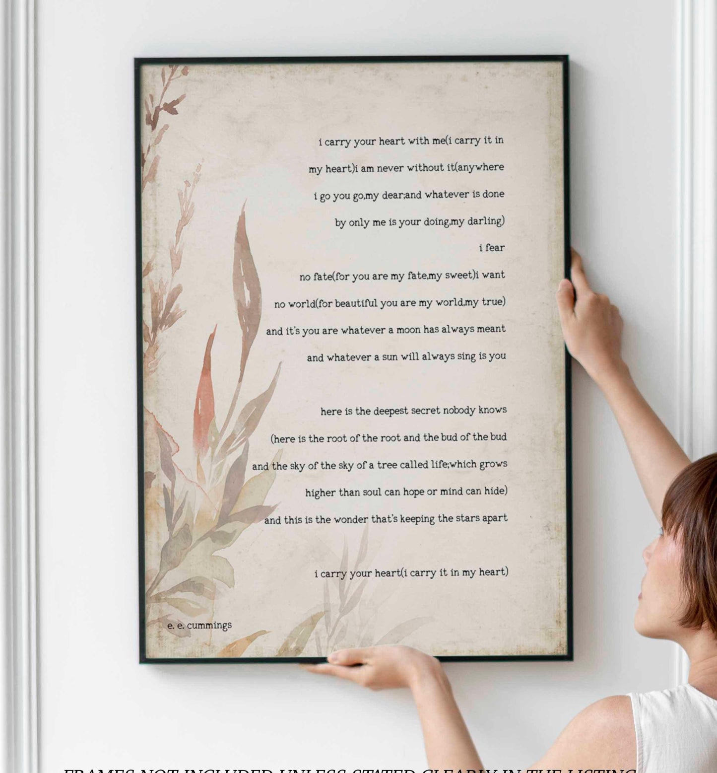 E E Cummings Love Poem Print i Carry Your Heart With Me Literary Wall Art Romantic Poetry Decor