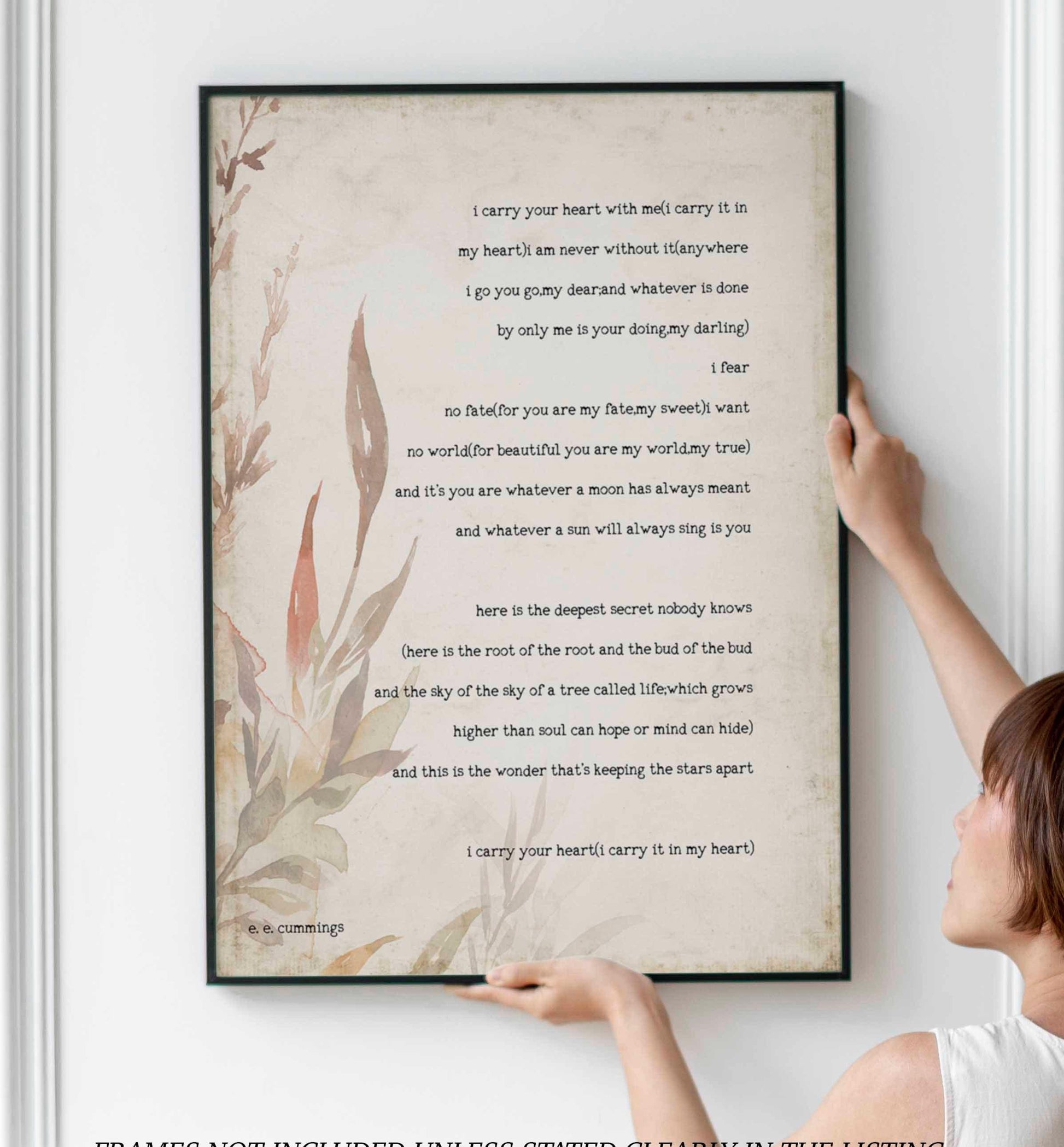 E E Cummings Love Poem Print i Carry Your Heart With Me Literary Wall Art Romantic Poetry Decor