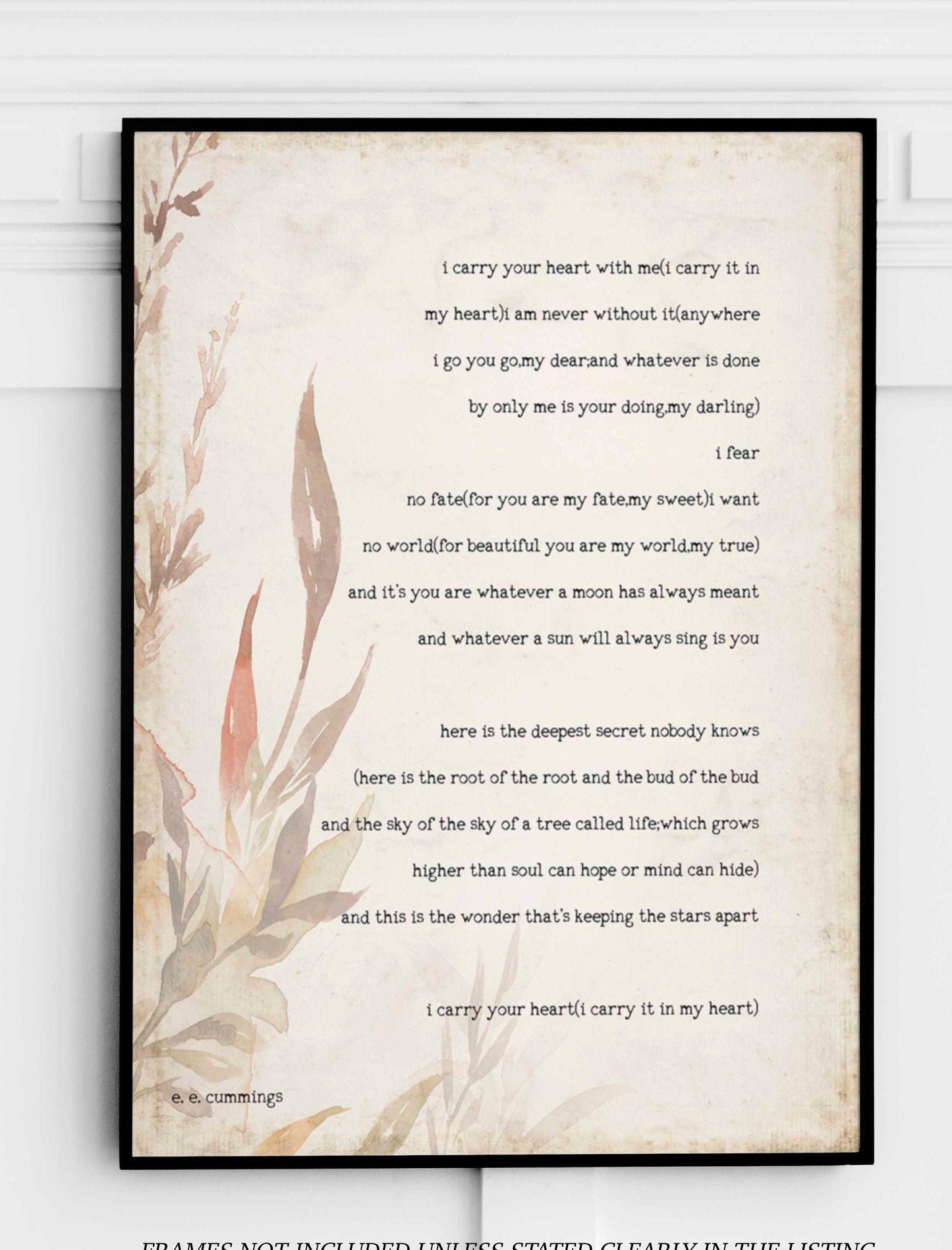 E E Cummings Love Poem Print i Carry Your Heart With Me Literary Wall Art Romantic Poetry Decor