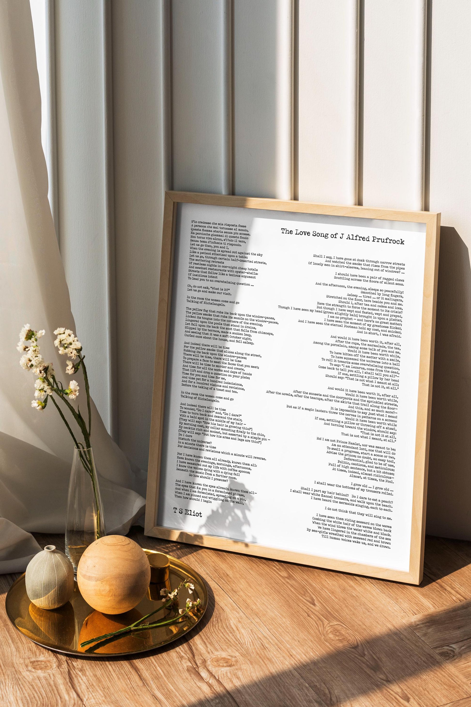 T.S. Eliot Poem Print – The Love Song of J. Alfred Prufrock | Vintage Style Literary Wall Art | Modernist Poetry Home Decor