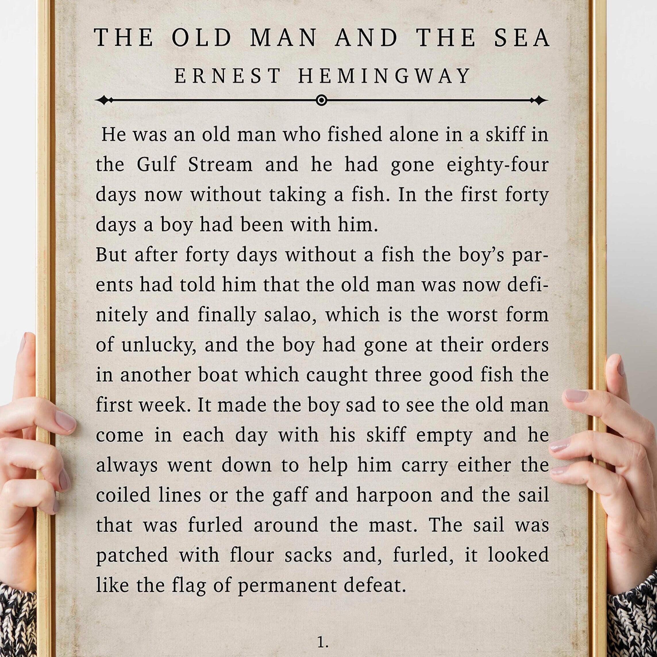 Ernest Hemingway Print – The Old Man and the Sea First Page Poster, Vintage Book Page Wall Art