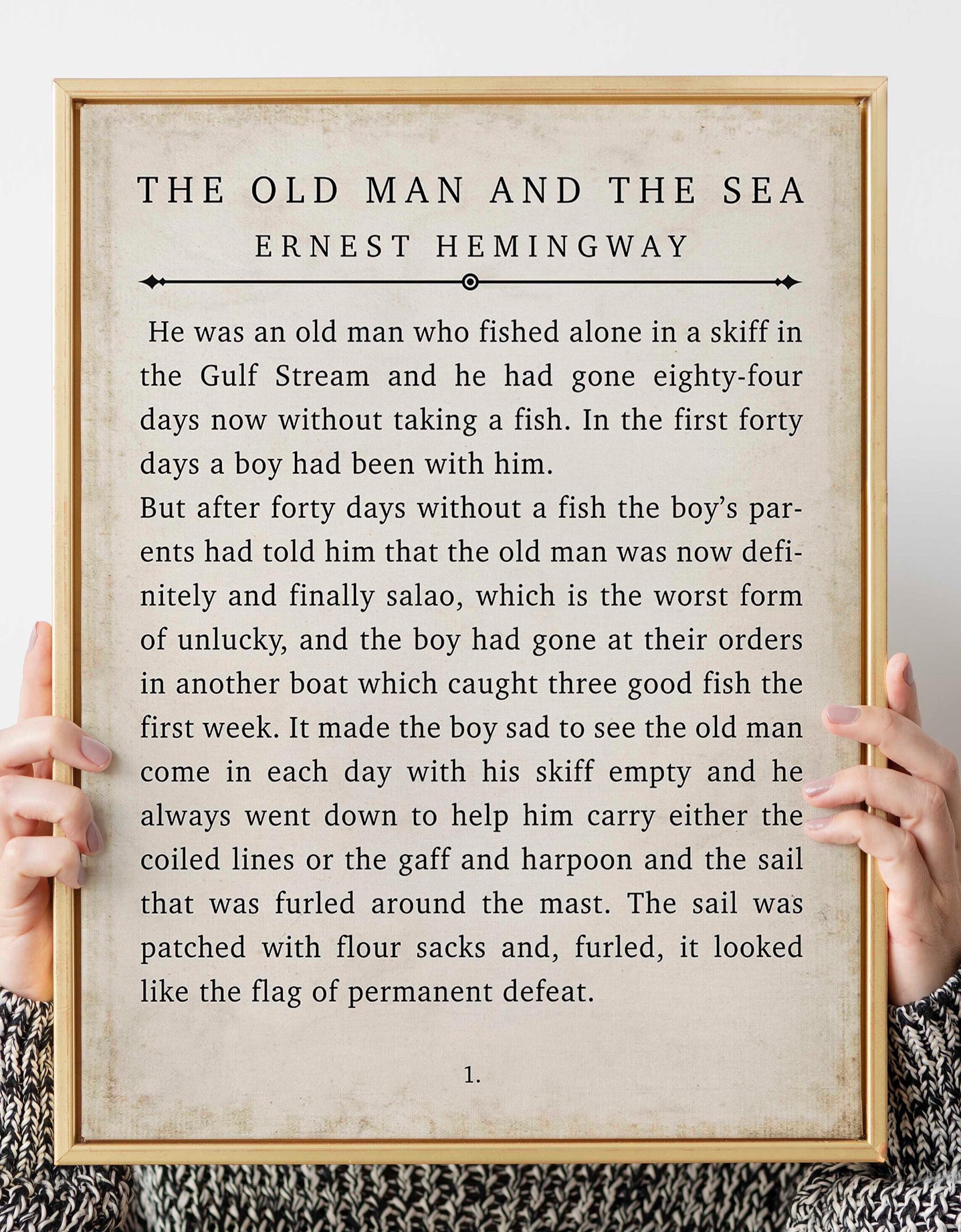 Ernest Hemingway Print – The Old Man and the Sea First Page Poster, Vintage Book Page Wall Art