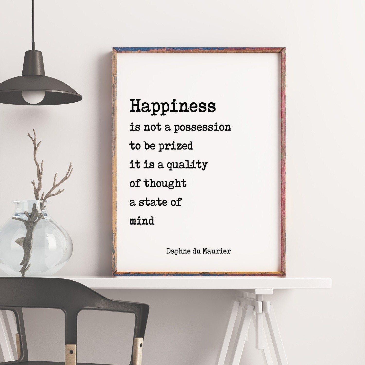 Happiness Quote Print by Daphne du Maurier | Literary Wall Art | Typewriter Style Poster | Framed or Unframed