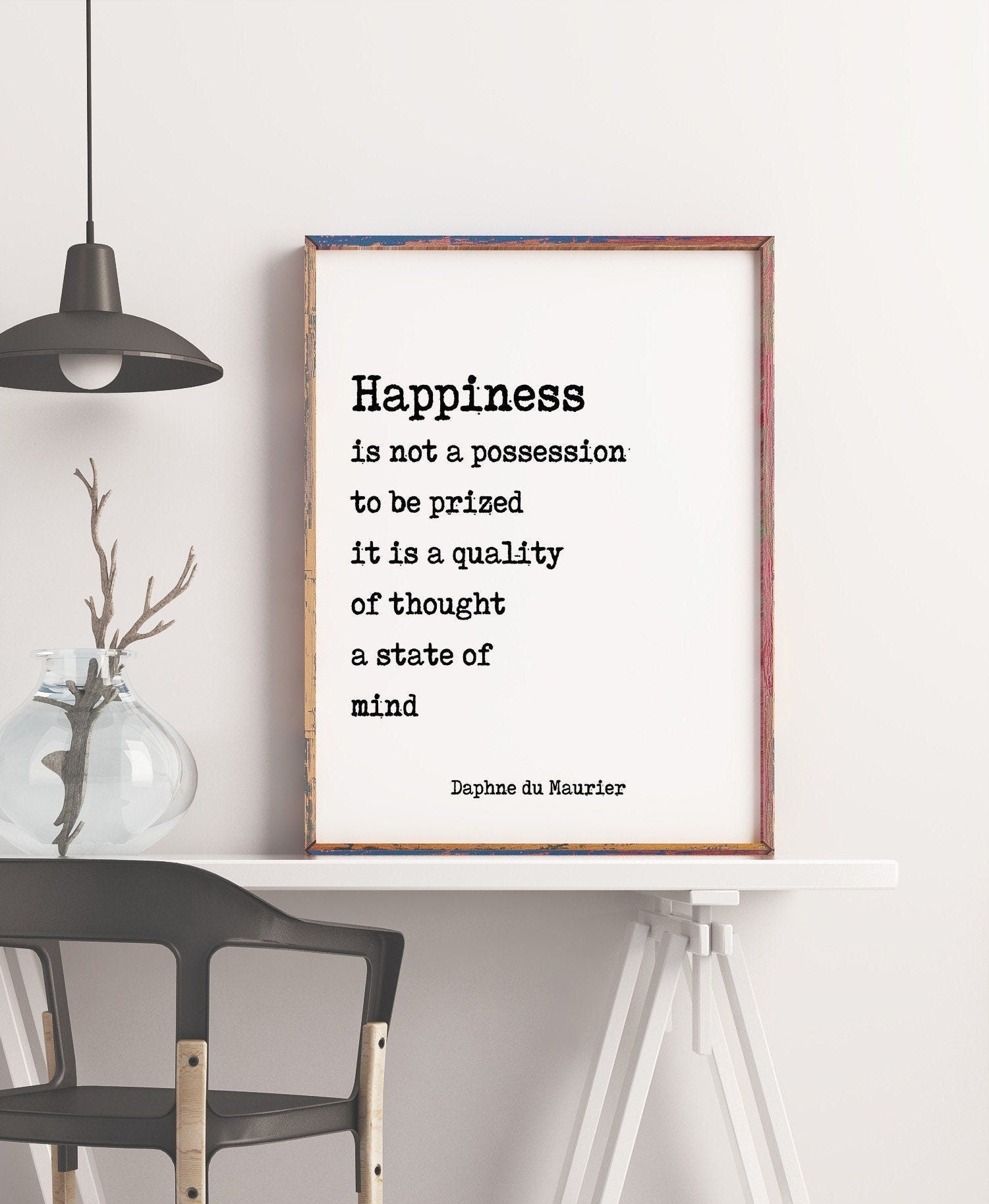 Happiness Quote Print by Daphne du Maurier | Literary Wall Art | Typewriter Style Poster | Framed or Unframed
