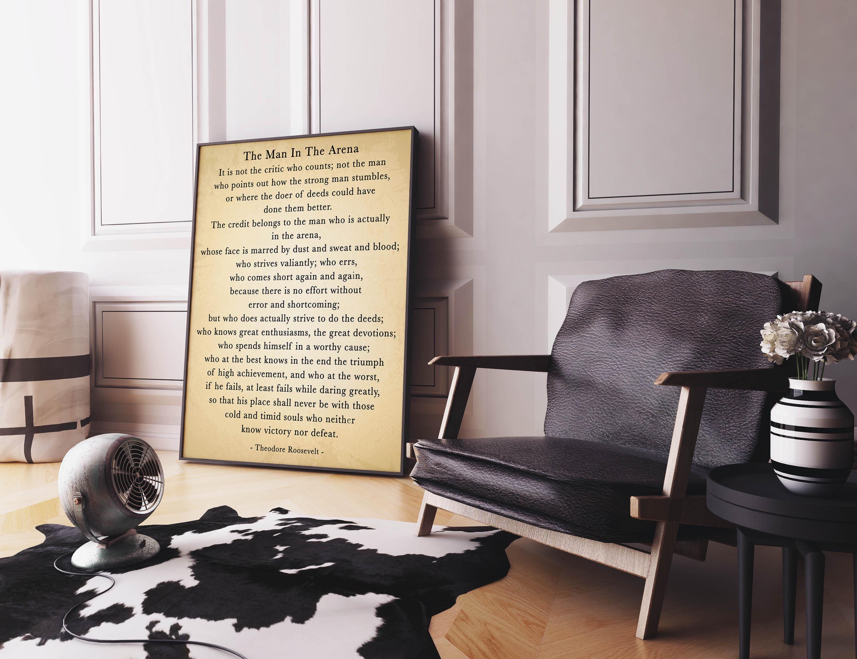 Theodore Roosevelt Quote Print – Man in the Arena Speech, Black