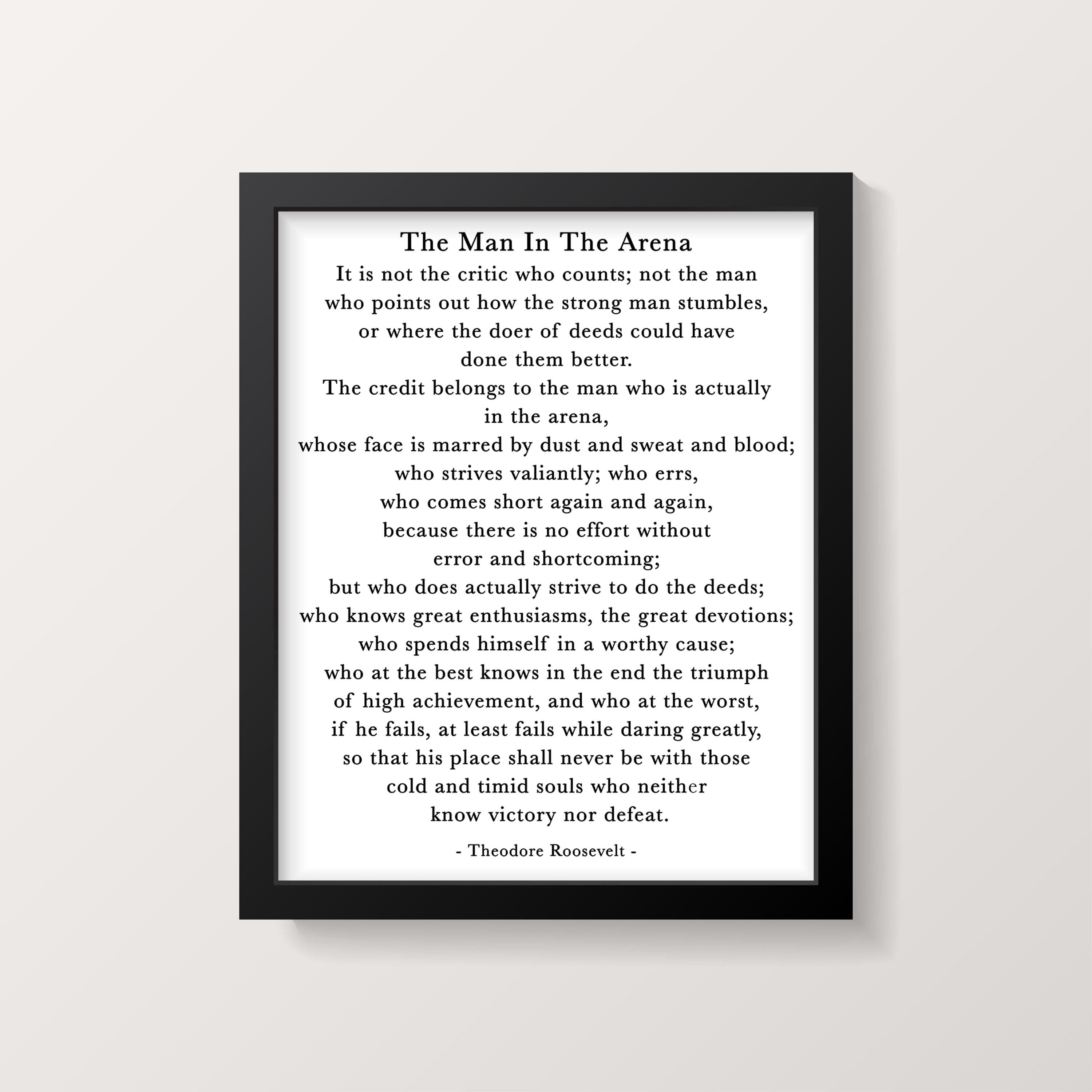 Theodore Roosevelt Quote Print – Man in the Arena Speech, Black