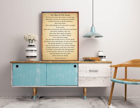 Theodore Roosevelt Quote Print – Man in the Arena Speech, Black