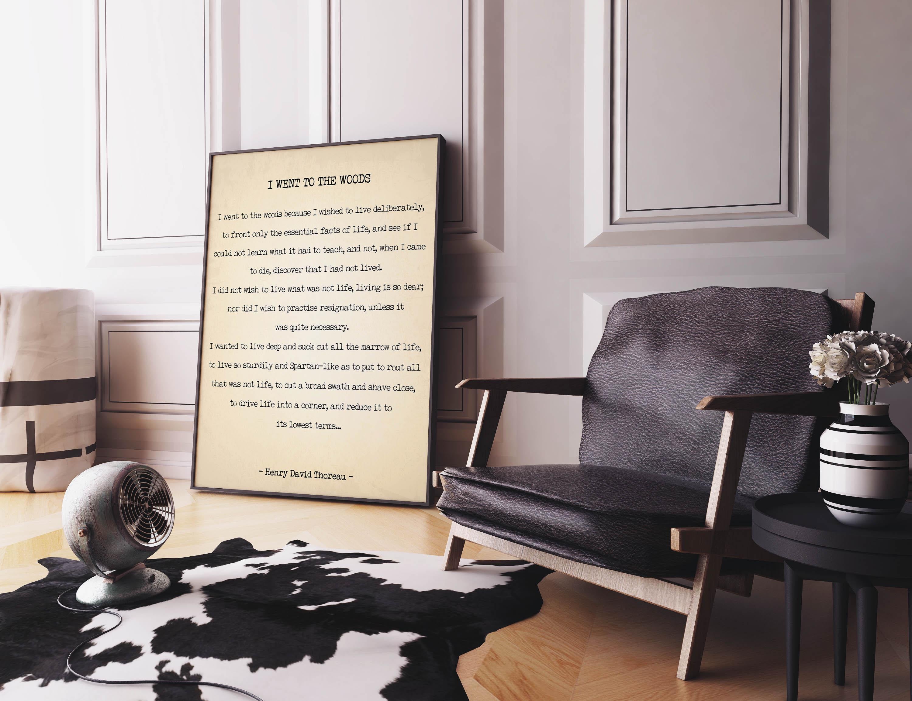 Vintage Thoreau Quote Wall Art – I Went to the Woods Print, Rustic Literary Decor