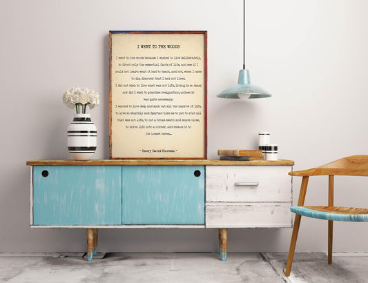 Vintage Thoreau Quote Wall Art – I Went to the Woods Print, Rustic Literary Decor