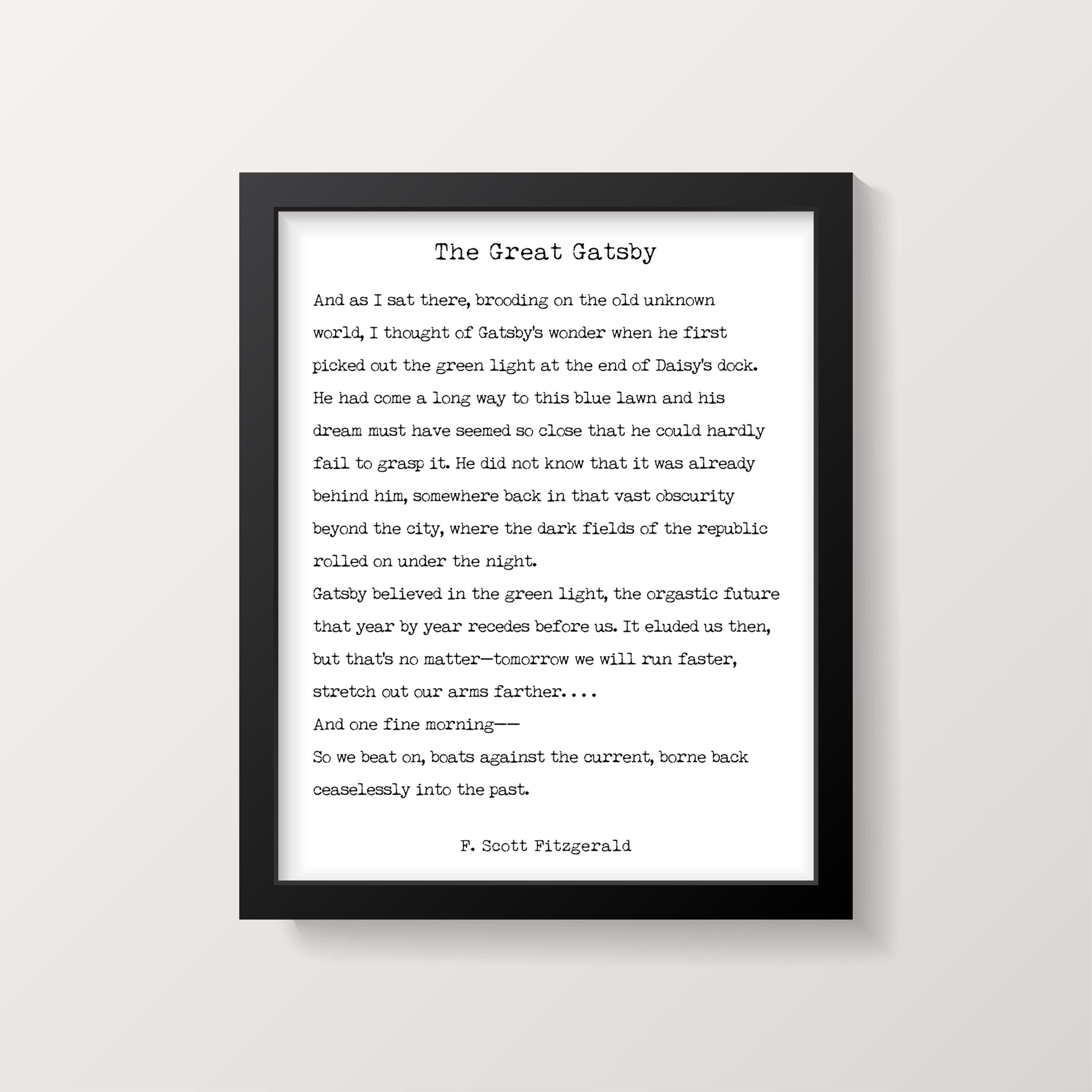 The Great Gatsby Last Page Quote Print – F. Scott Fitzgerald Literary Wall Art, Typewriter Style Book Page