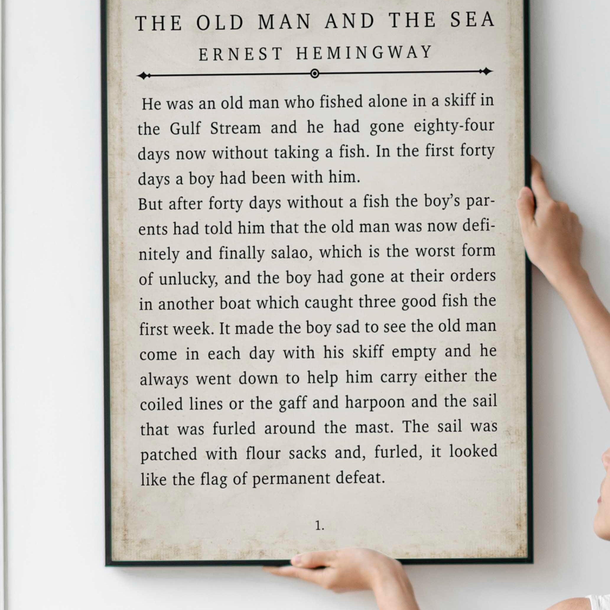 Ernest Hemingway Print – The Old Man and the Sea First Page Poster, Vintage Book Page Wall Art