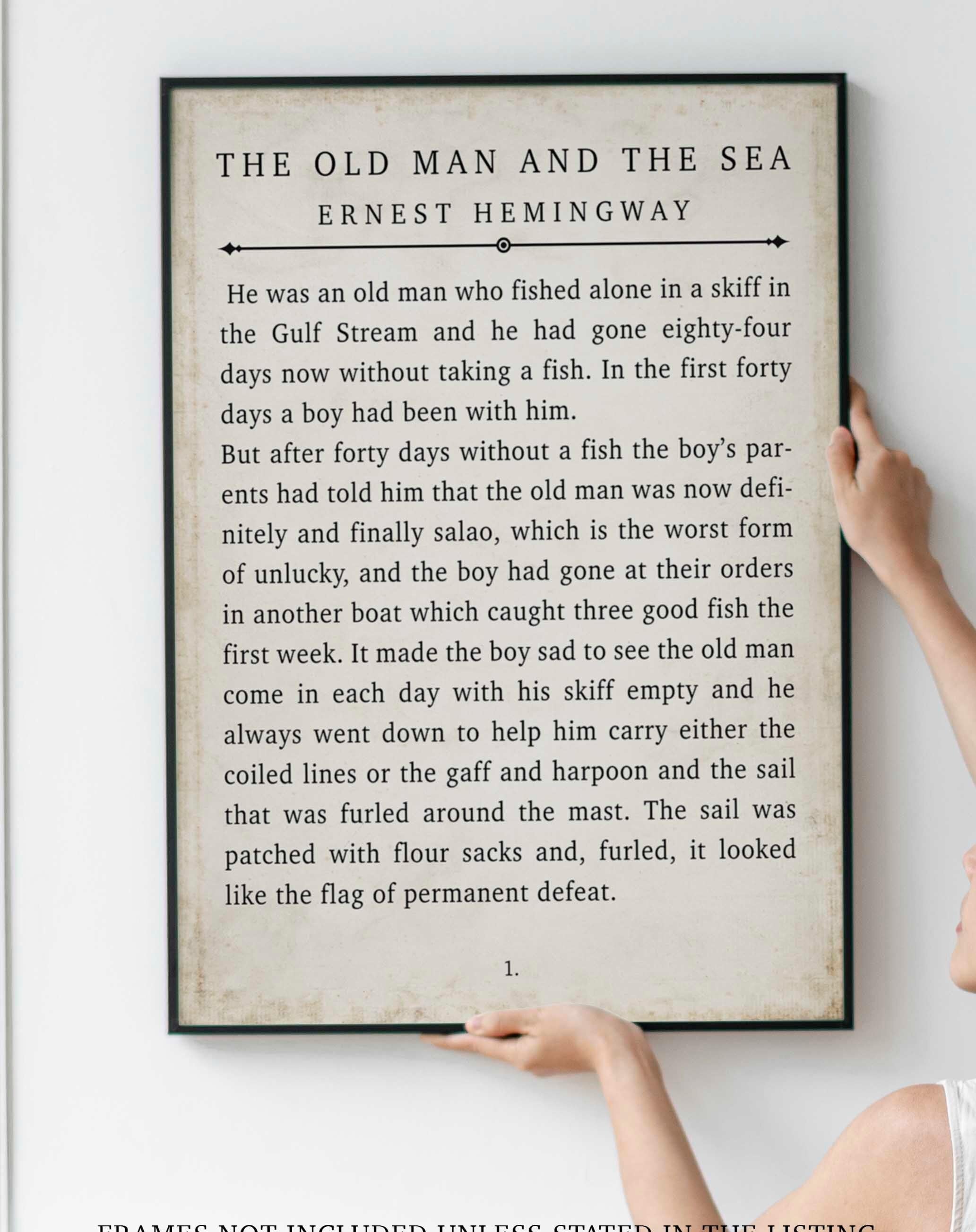 Ernest Hemingway Print – The Old Man and the Sea First Page Poster, Vintage Book Page Wall Art