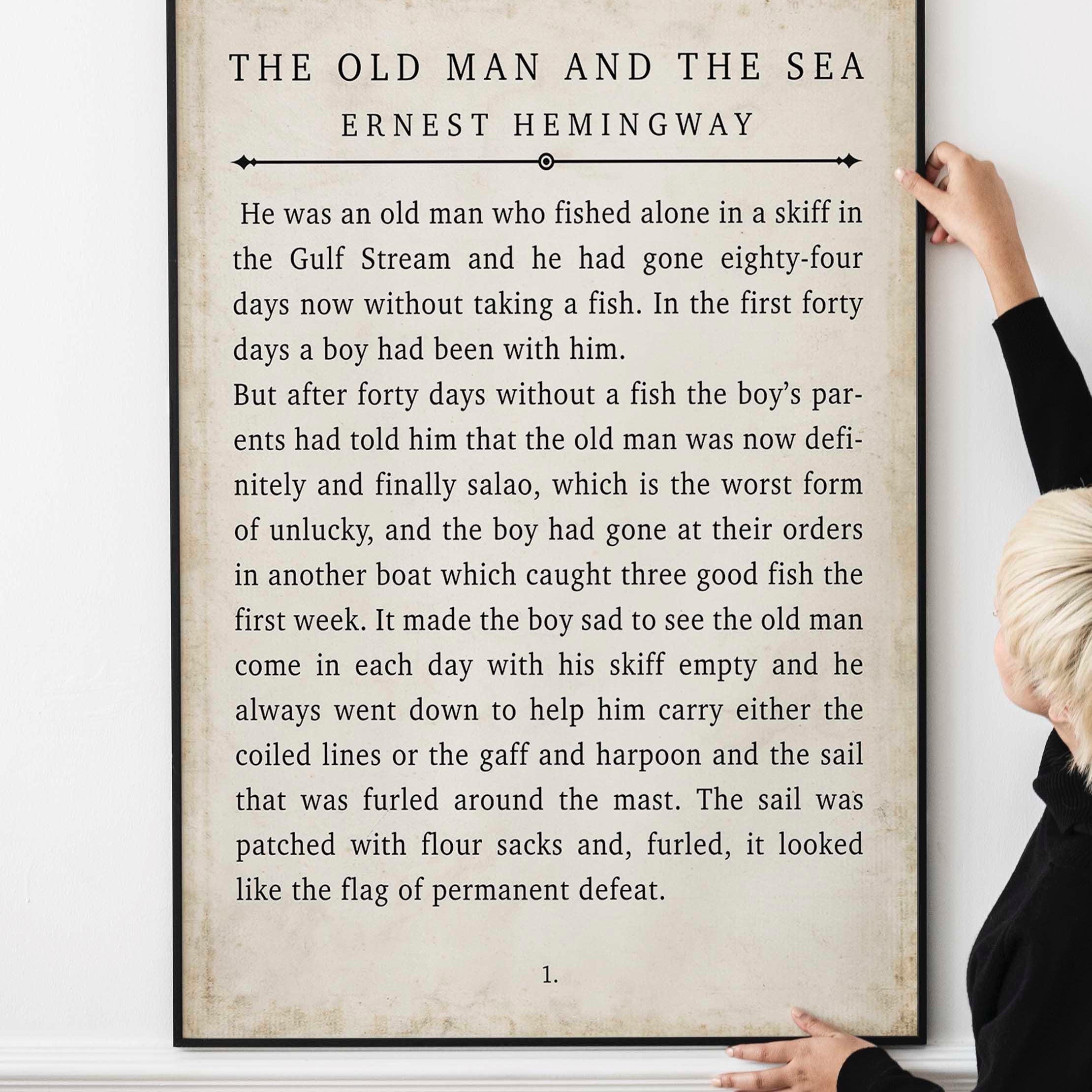 Ernest Hemingway Print – The Old Man and the Sea First Page Poster, Vintage Book Page Wall Art