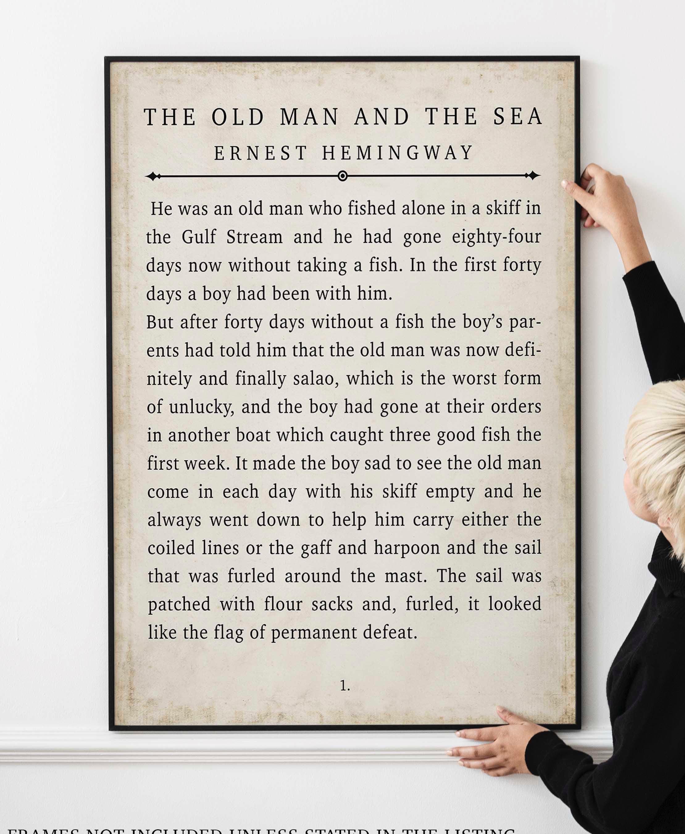 Ernest Hemingway Print – The Old Man and the Sea First Page Poster, Vintage Book Page Wall Art