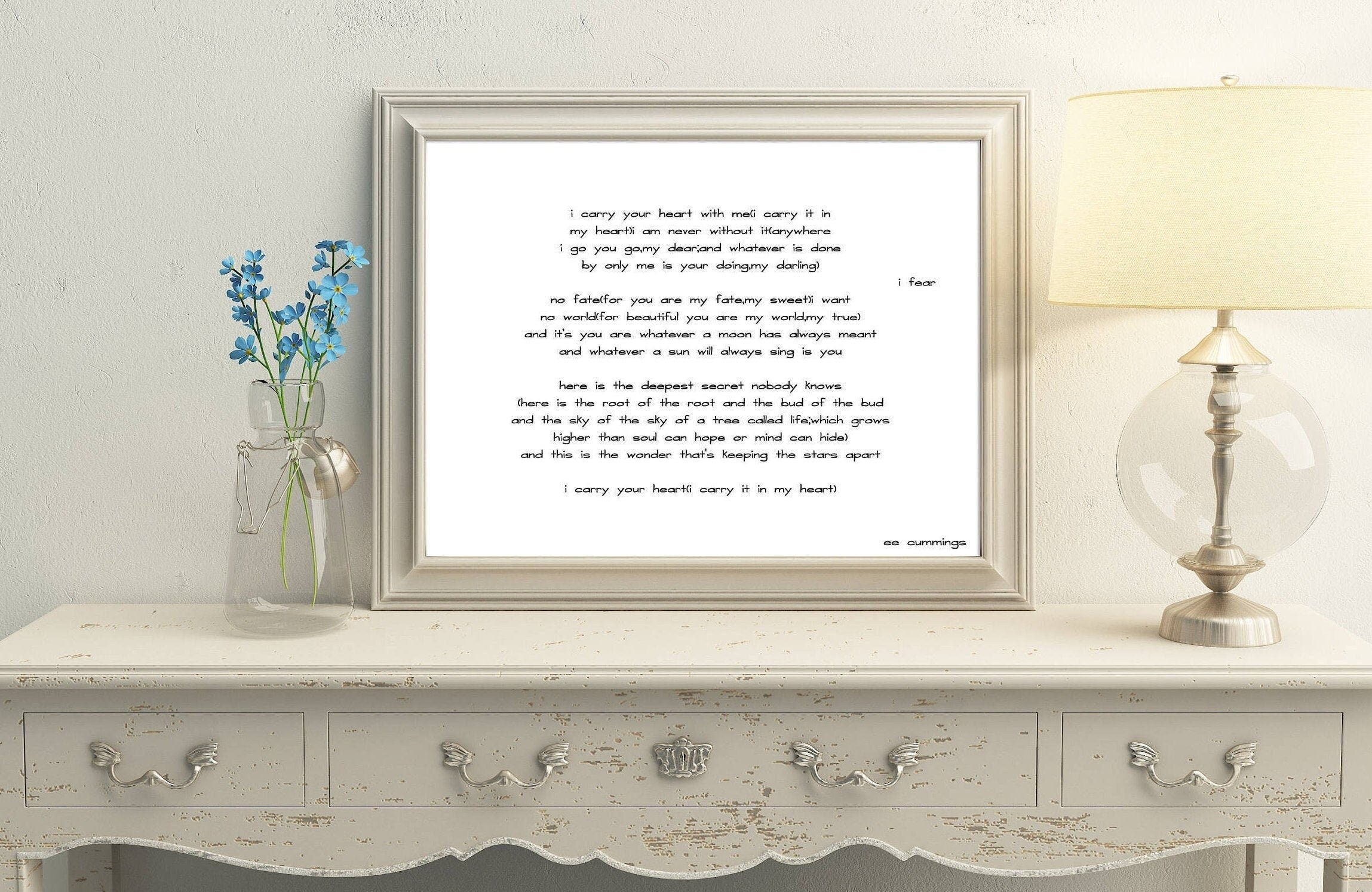 I Carry Your Heart Love Poetry Wall Decor - EE Cummings Poem Bookshelf Art