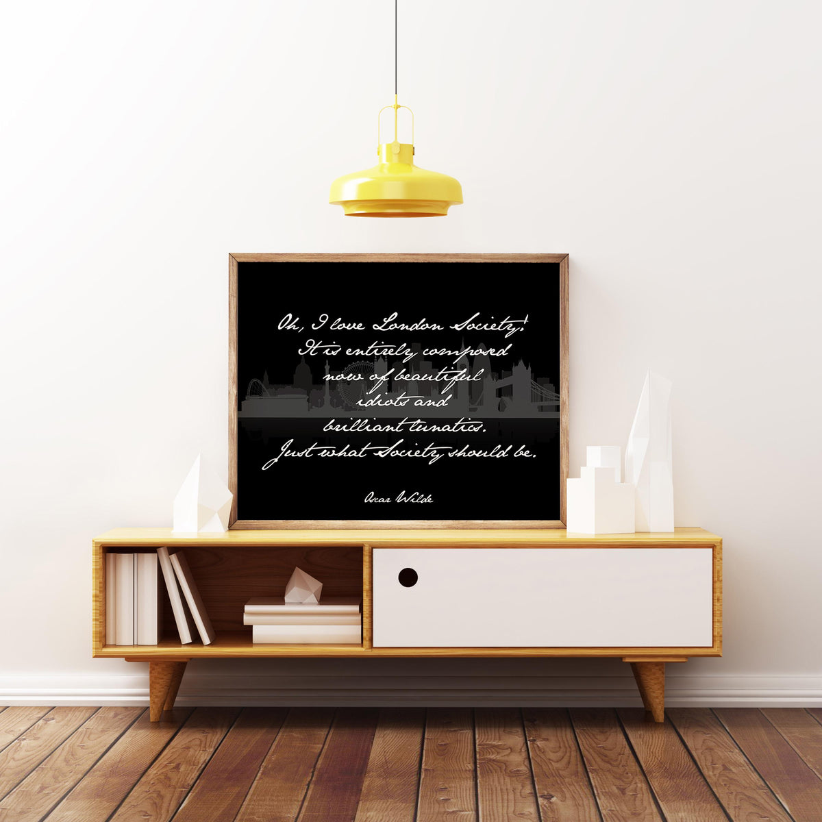 Oscar Wilde London Quote Print – Handwriting Style Wall Art with London Skyline – Framed or Unframed Literary Decor
