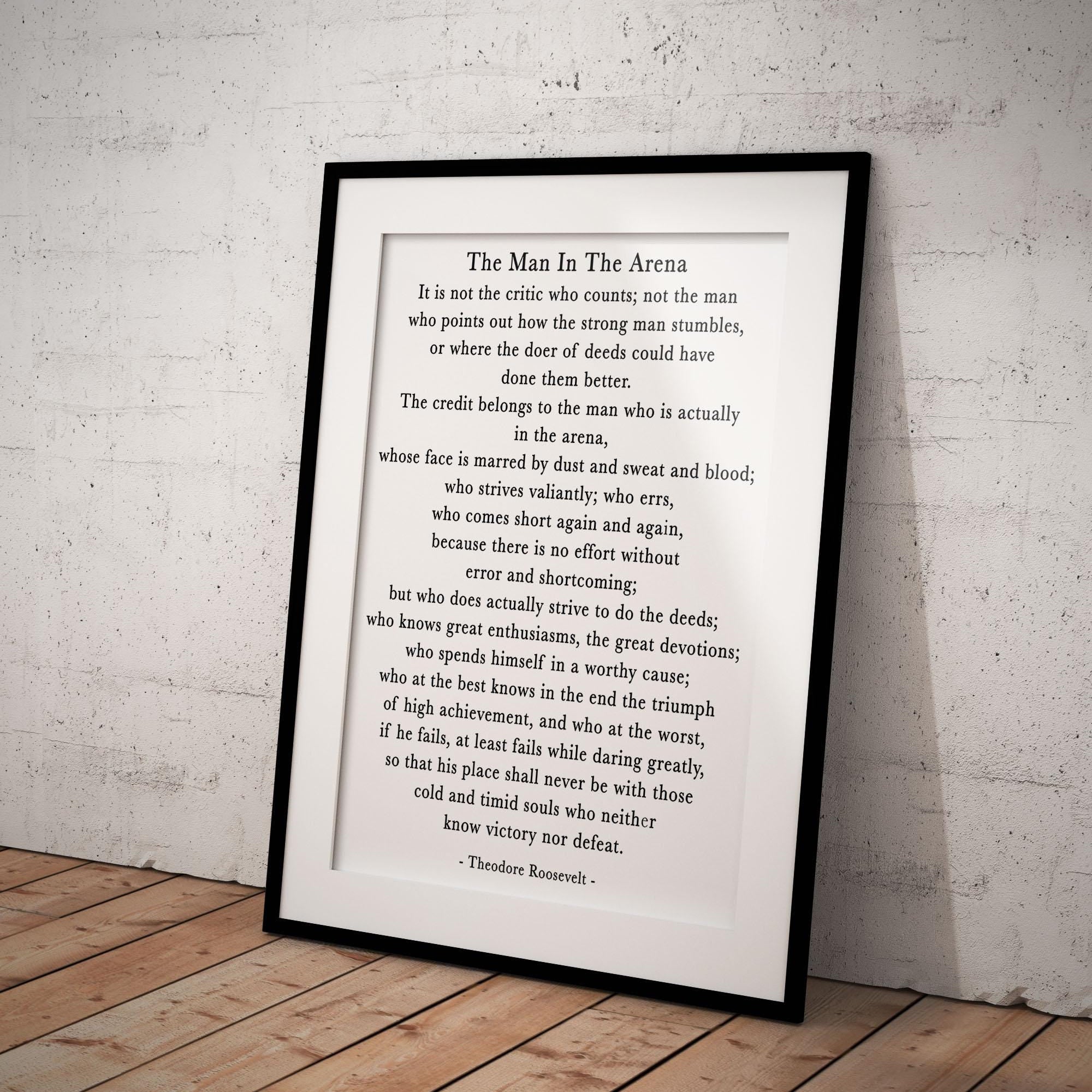 Theodore Roosevelt Quote Print – Man in the Arena Speech, Black