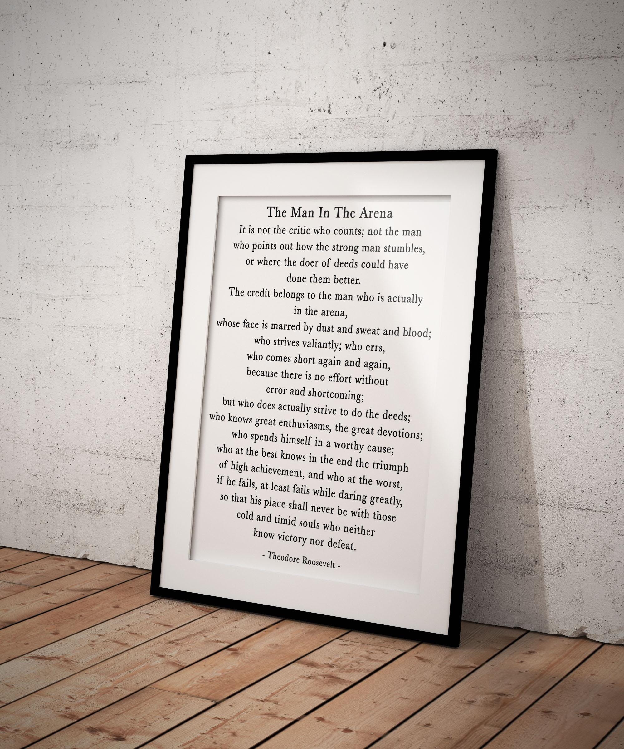 Theodore Roosevelt Quote Print – Man in the Arena Speech, Black