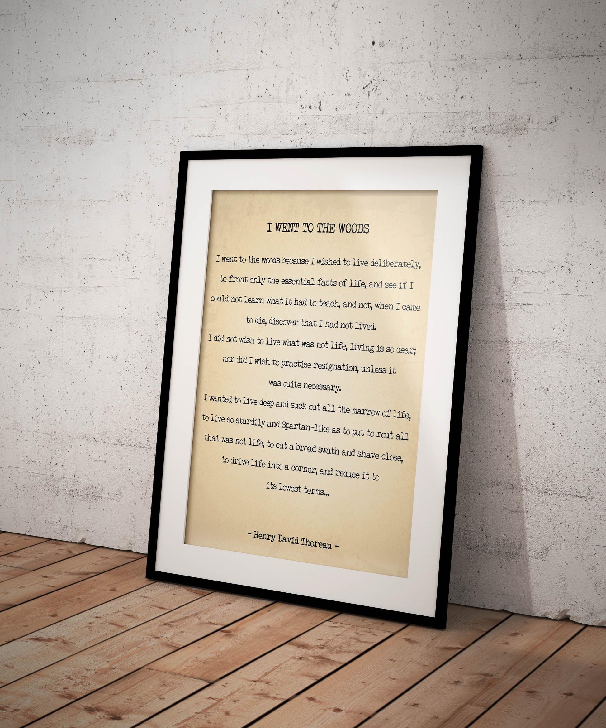 Henry David Thoreau Quote Print – I Went to the Woods, Literary Wall Art in Black