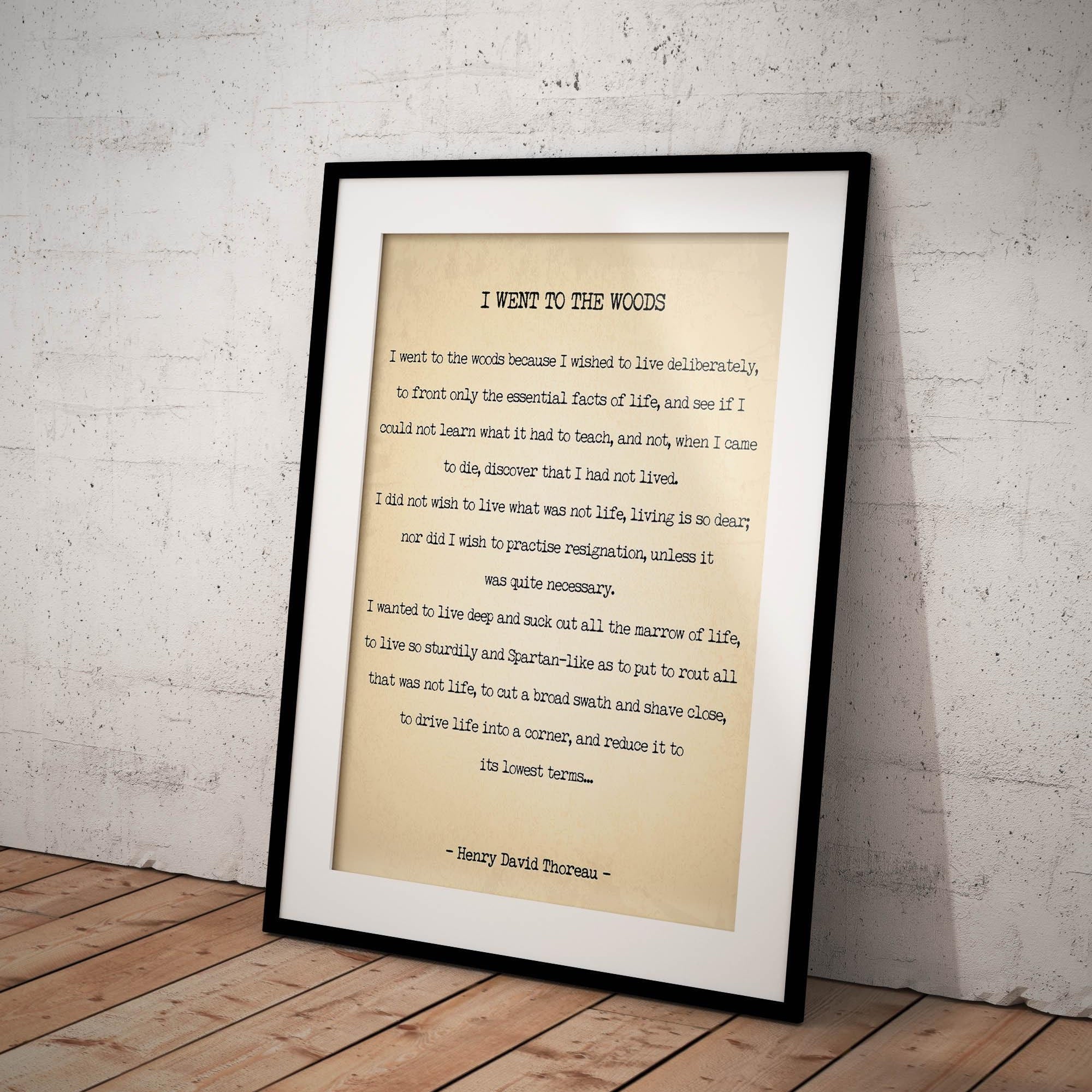 Vintage Thoreau Quote Wall Art – I Went to the Woods Print, Rustic Literary Decor